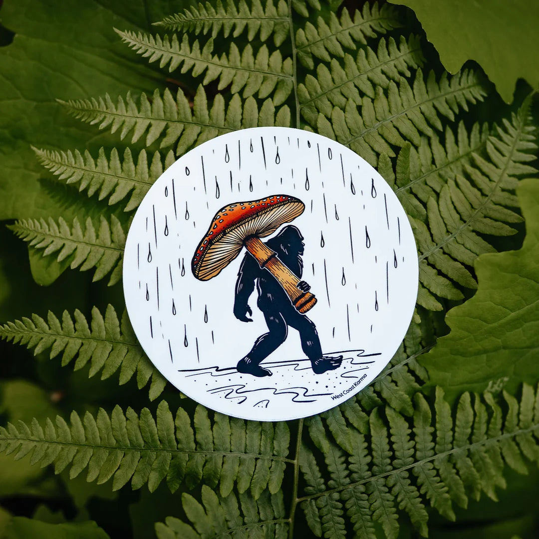 West Coast Karma Sticker Colourful Wet Coast Amanita Mushroom Sasquatch