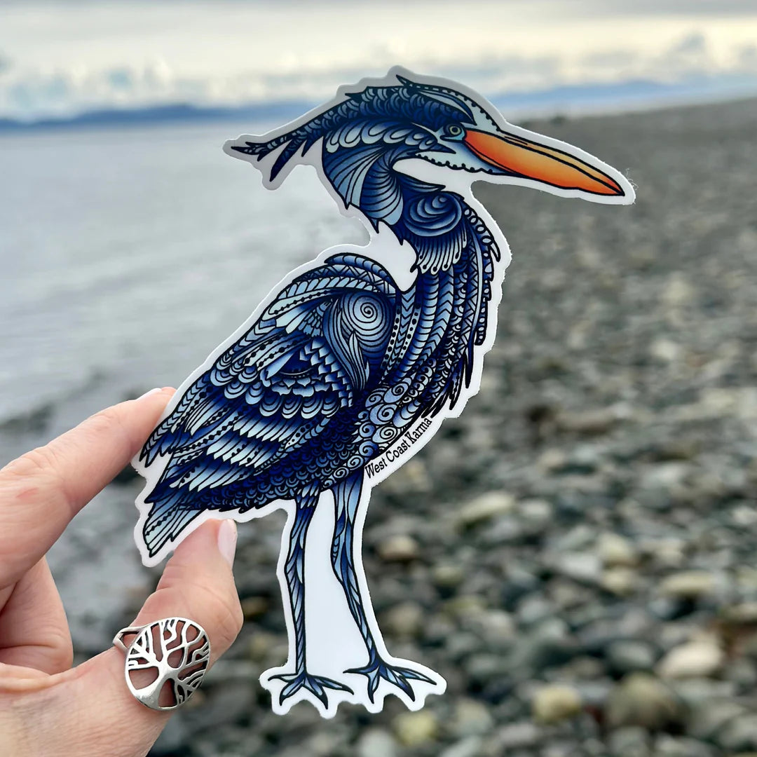 West Coast Karma Sticker Colourful Blue Heron