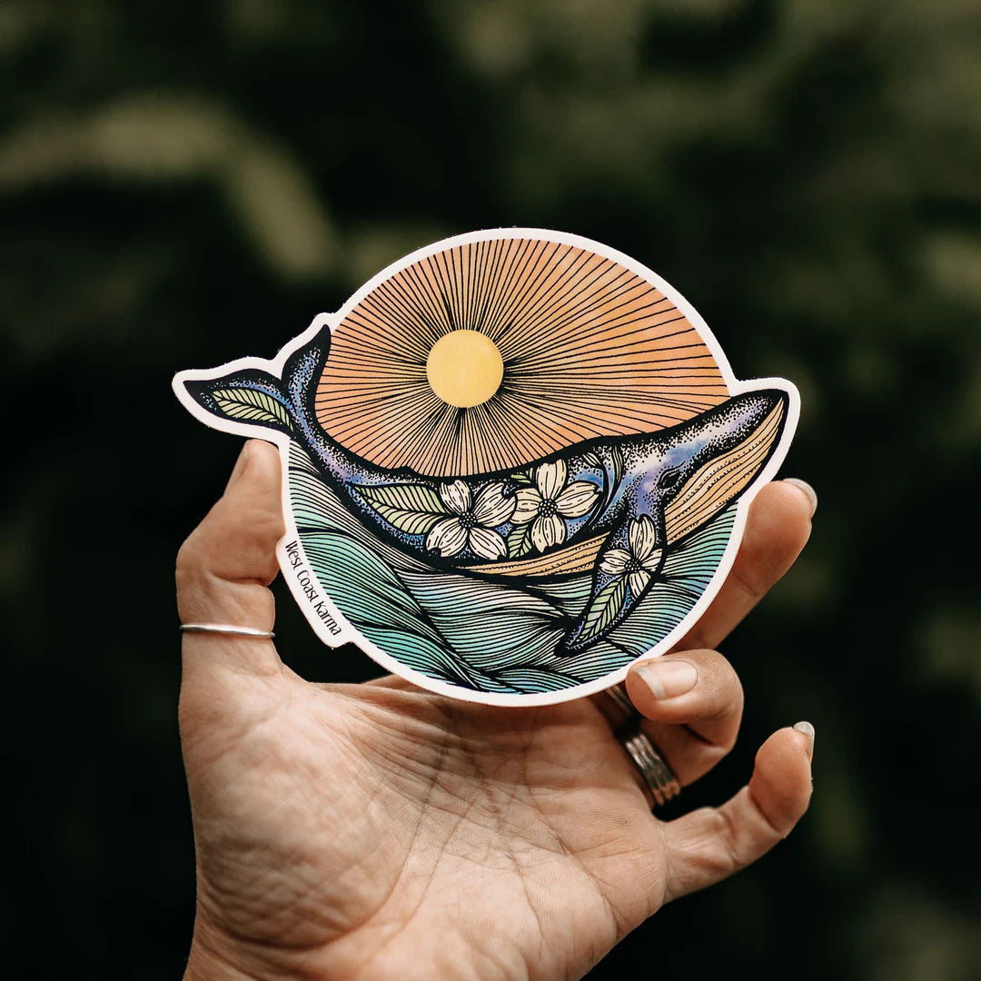 West Coast Karma Sticker Colourful Sunrise Whale