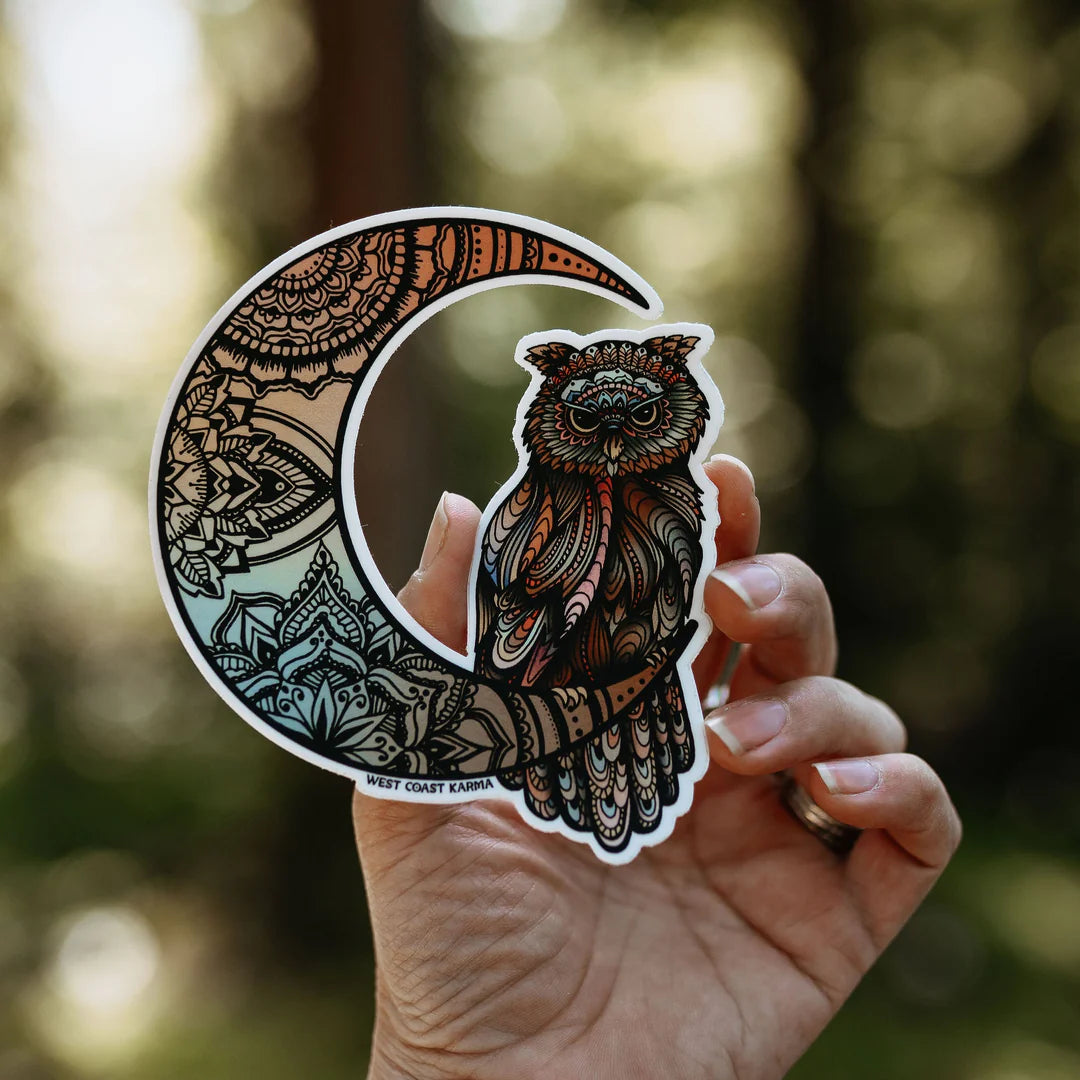 West Coast Karma Sticker Vinyl Colourful Owl & Moon
