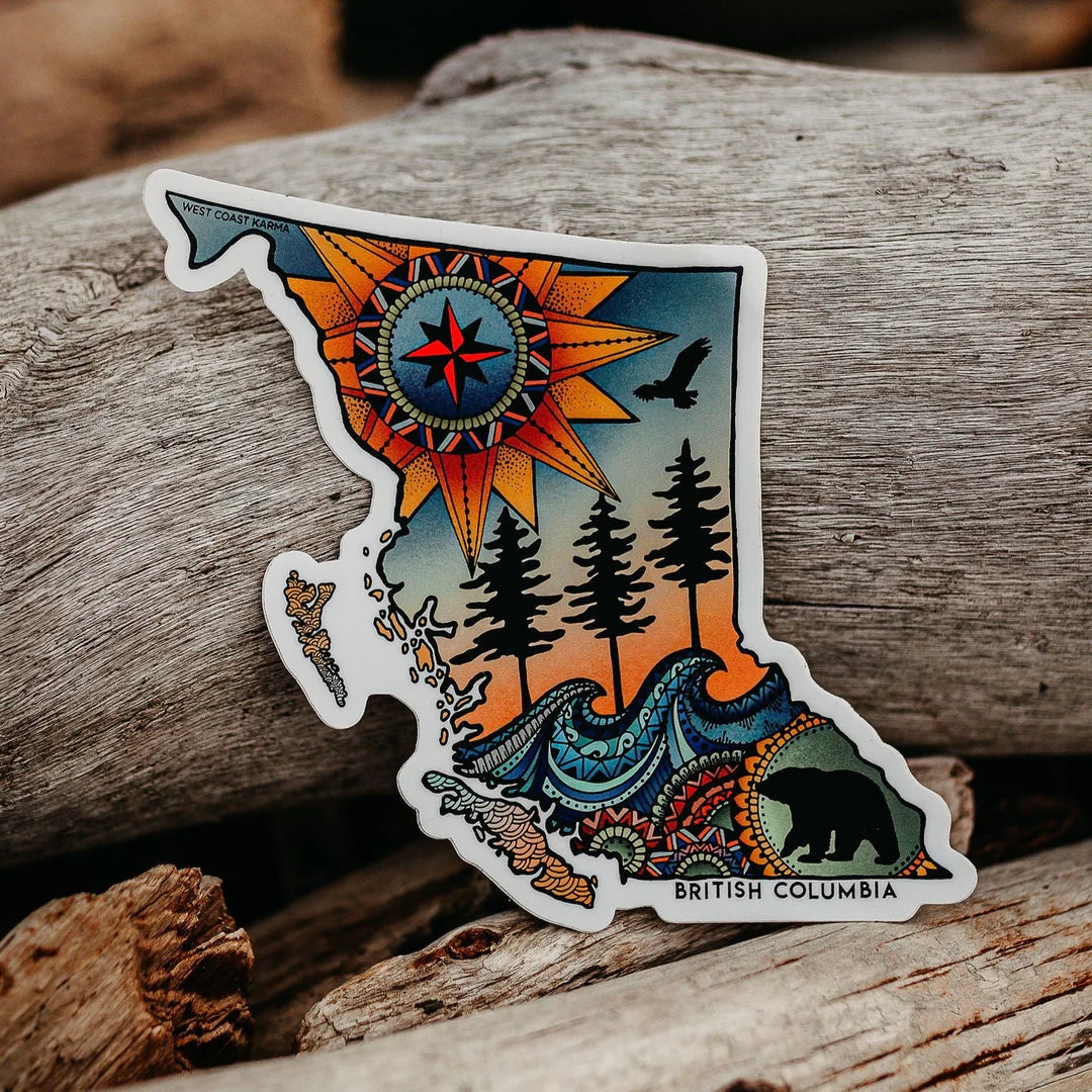 West Coast Karma Sticker Colourful BC Map