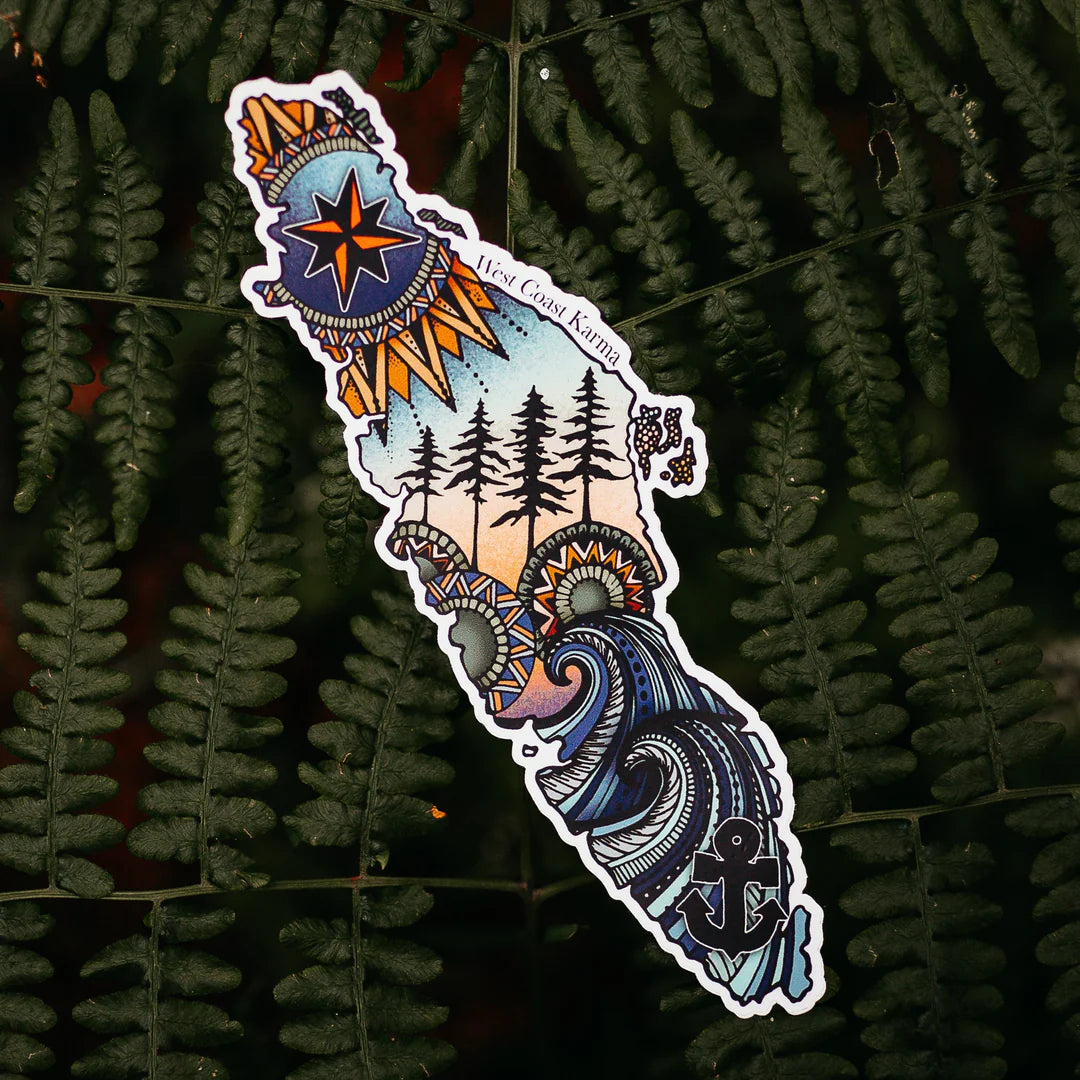 West Coast Karma Sticker Vinyl Colourful Vancouver Island