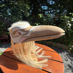 Quinn James White Raven Mask on stand -  - MASK - House of Himwitsa Art Gallery