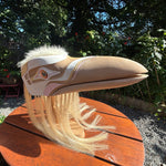 Quinn James White Raven Mask on stand -  - MASK - House of Himwitsa Art Gallery