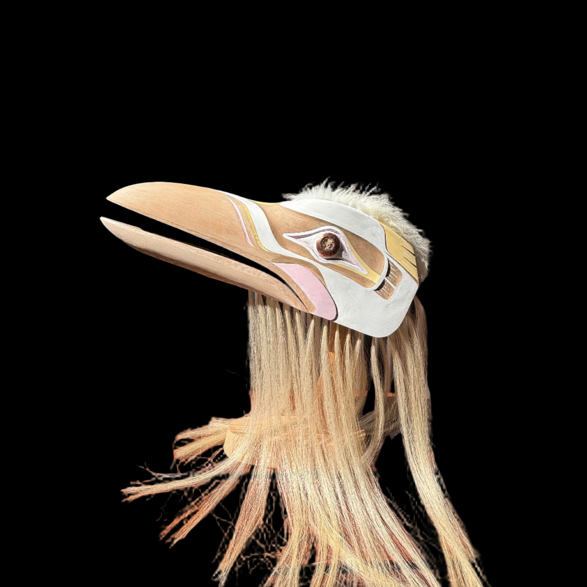 Quinn James White Raven Mask on stand -  - MASK - House of Himwitsa Art Gallery
