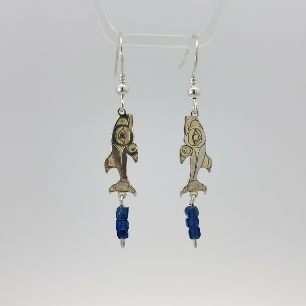 Morgan Asoyuf Earrings Salmon with Nissian Blue mini trade beads