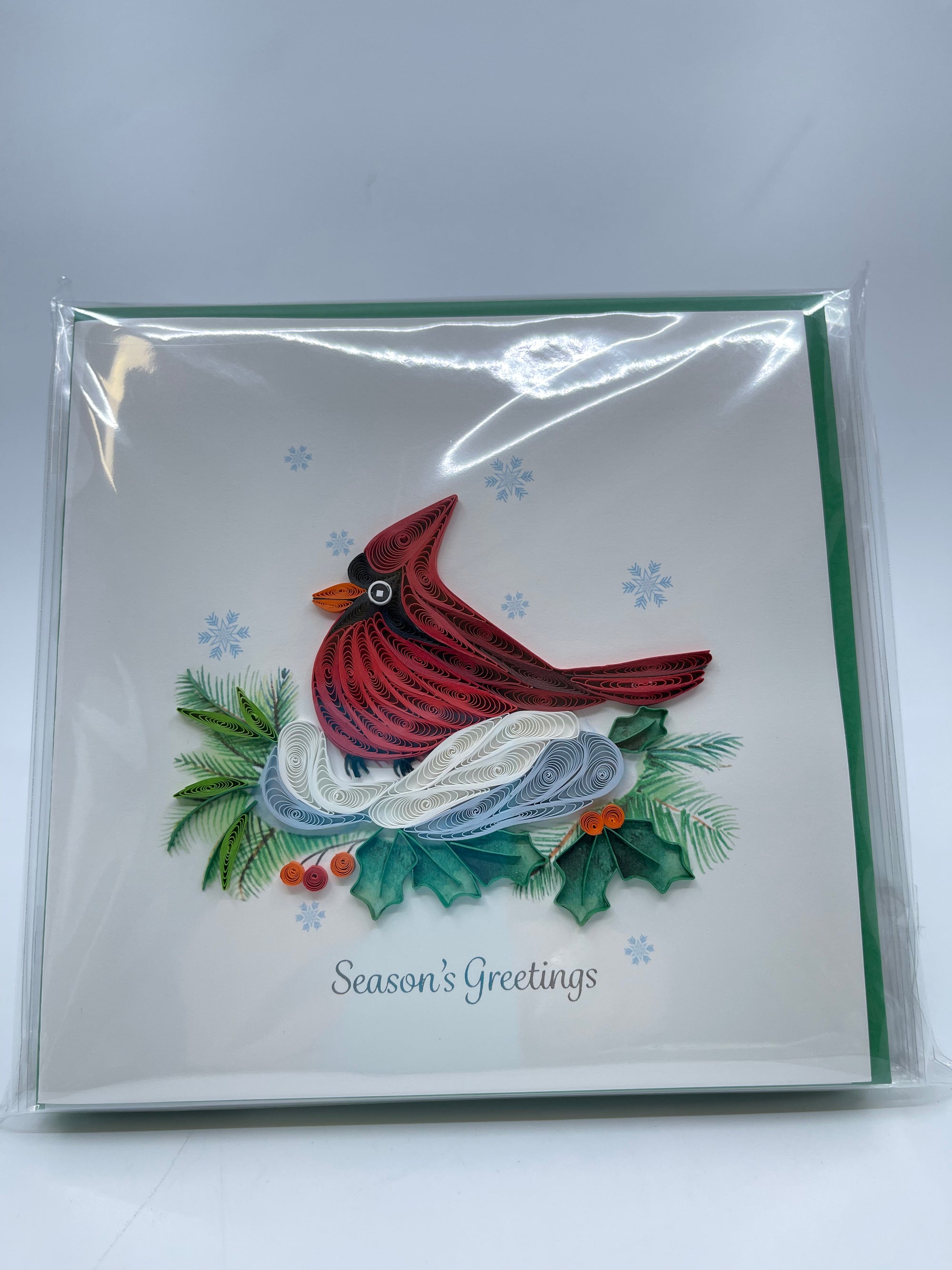 Quilling Card: Snowy Cardinal - Quilling Card: Snowy Cardinal -  - House of Himwitsa Native Art Gallery and Gifts