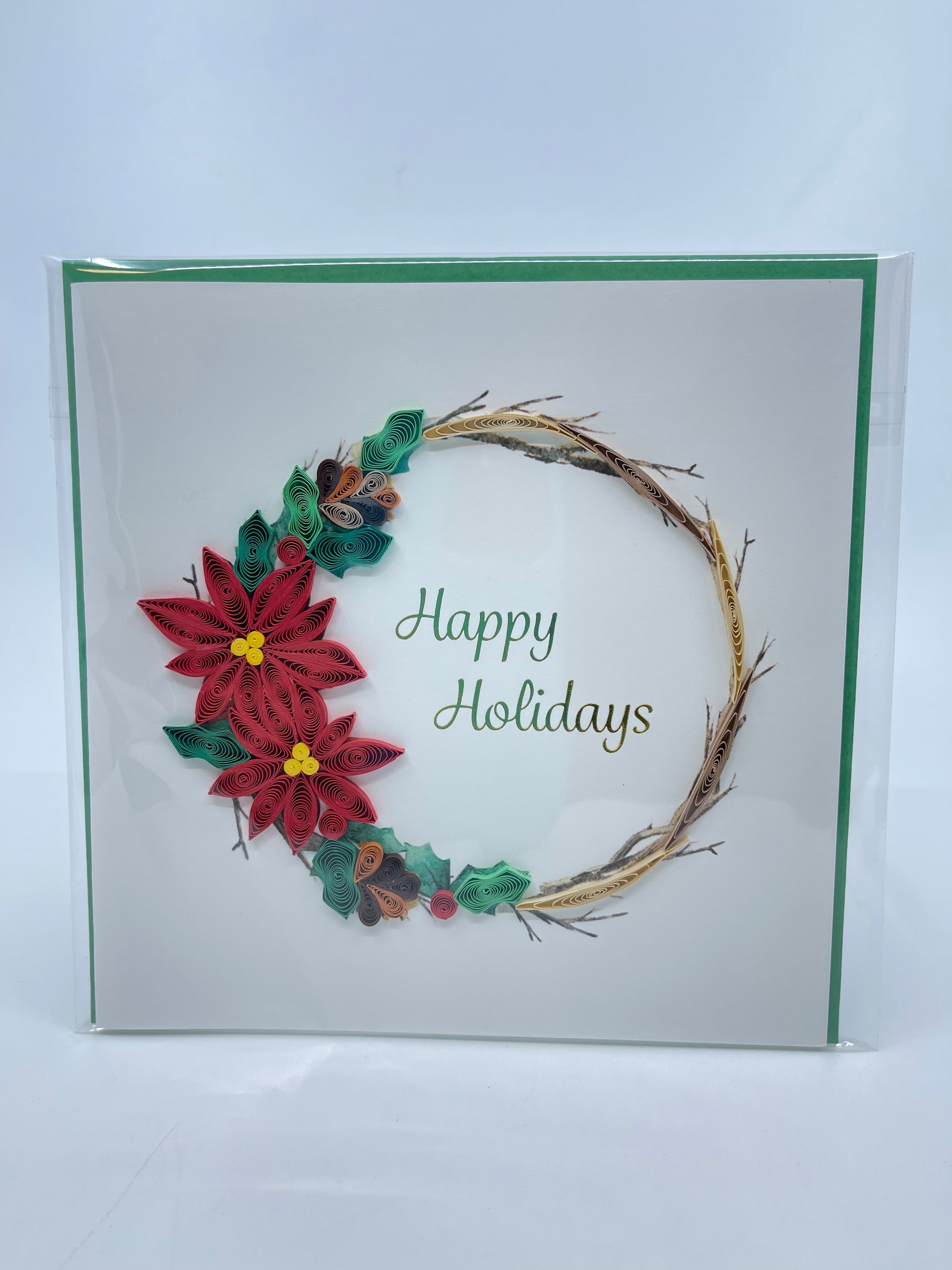 Quilling Card: Poinsettia Wreath - Quilling Card: Poinsettia Wreath -  - House of Himwitsa Native Art Gallery and Gifts