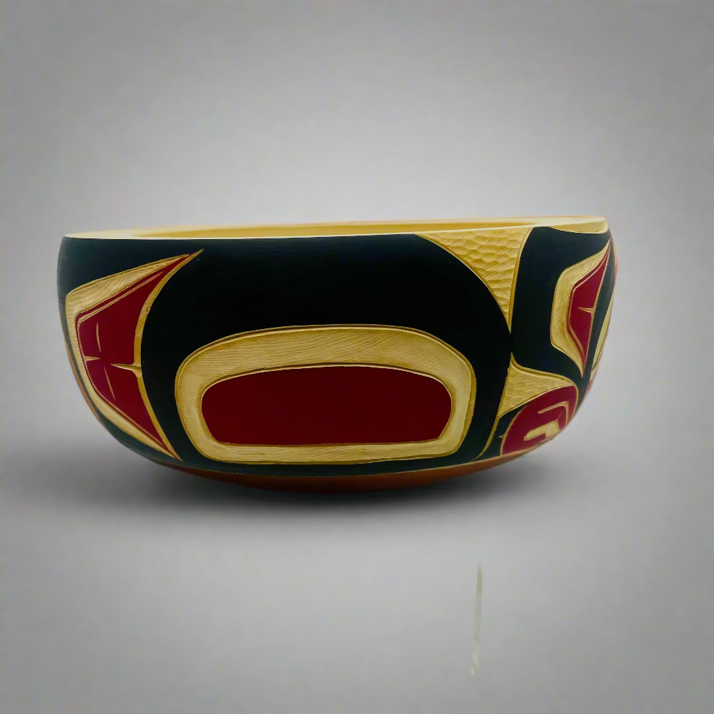 Randy Adams "Raven The Teacher" Bowl  with Abalone Inlay -  - CARVED BOWL - House of Himwitsa Art Gallery