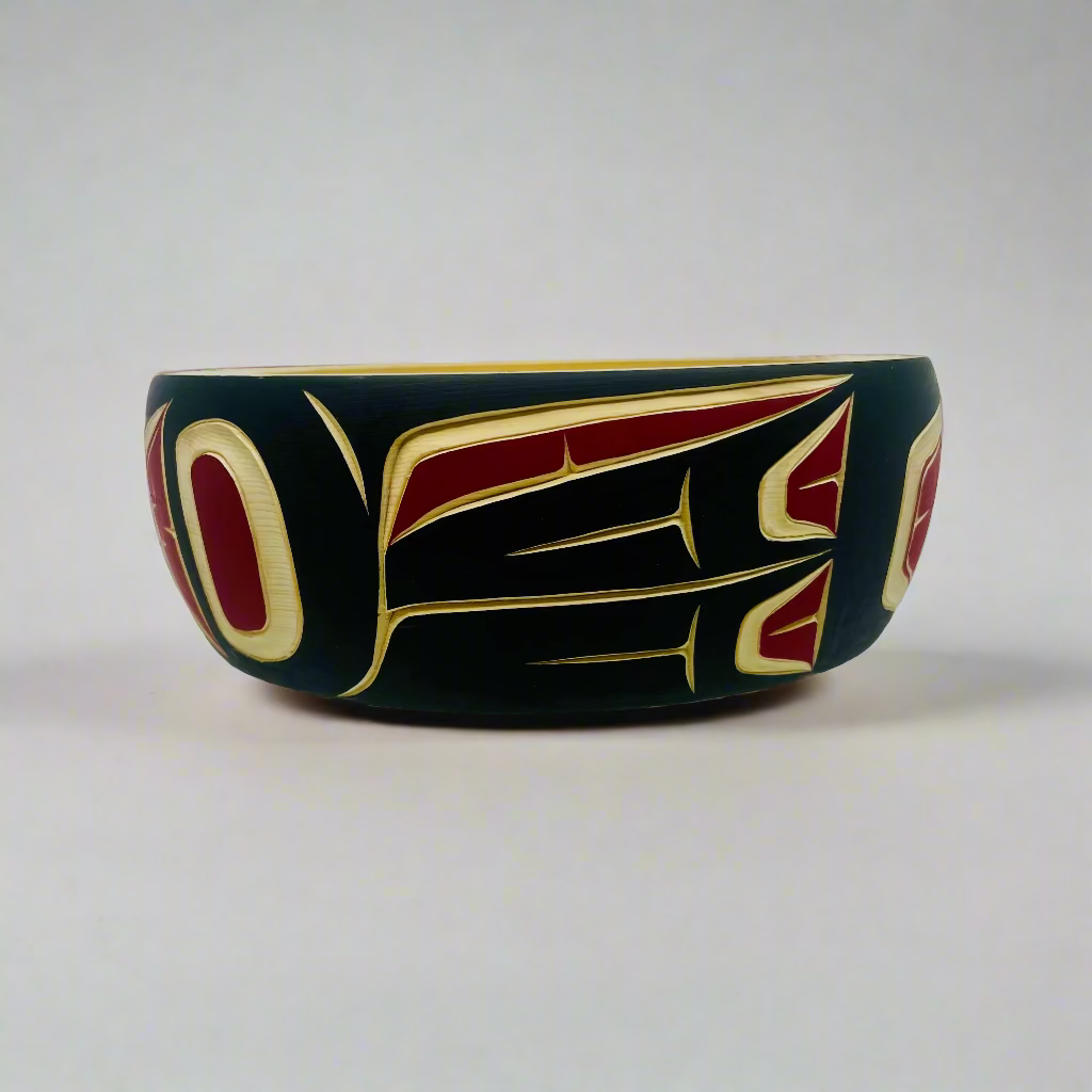 Randy Adams "Raven The Teacher" Bowl  with Abalone Inlay -  - CARVED BOWL - House of Himwitsa Art Gallery