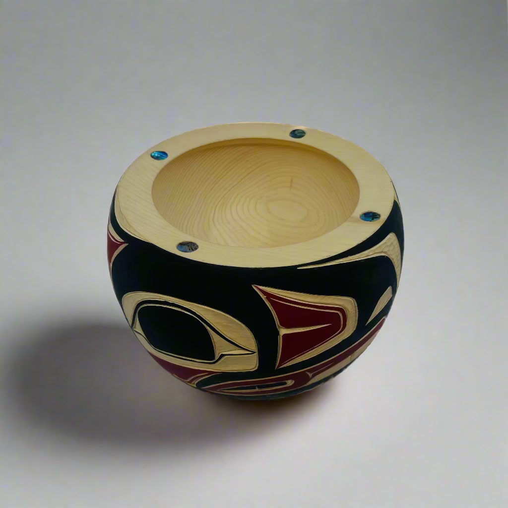 Randy Adams "Raven" Bowl with Abalone Inlay -  - CARVED BOWL - House of Himwitsa Art Gallery