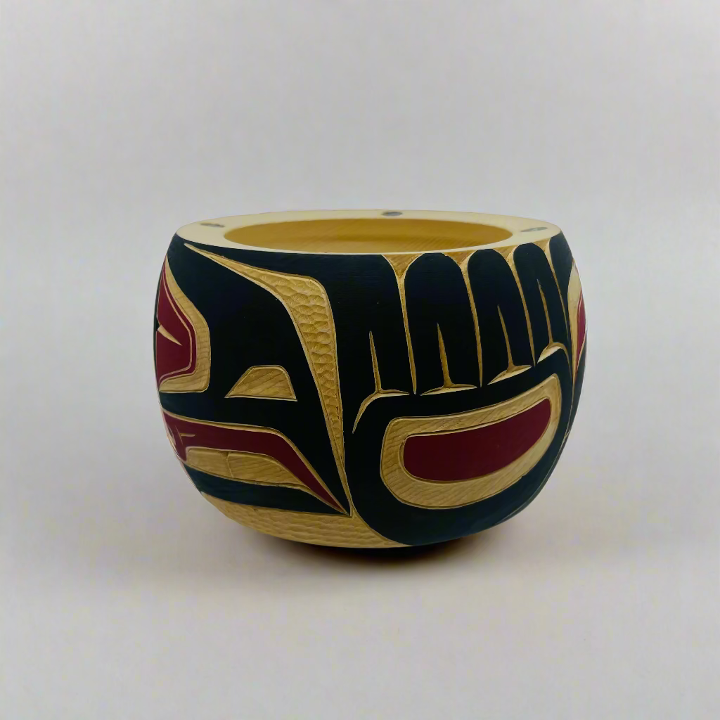 Randy Adams "Raven" Bowl with Abalone Inlay -  - CARVED BOWL - House of Himwitsa Art Gallery
