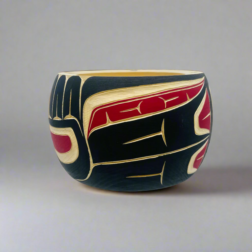 Randy Adams "Raven" Bowl with Abalone Inlay -  - CARVED BOWL - House of Himwitsa Art Gallery