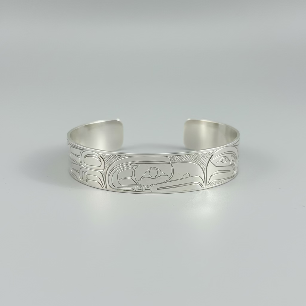 Travis Henry 1/2" Silver Bracelet Raven and Eagle