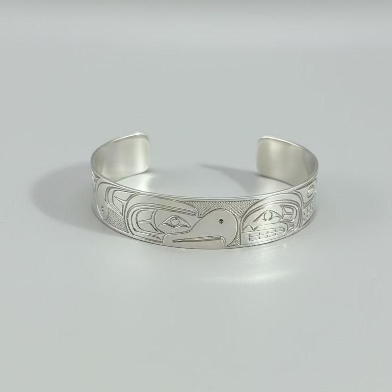 Travis Henry 1/2" Silver Bracelet Thunderbird and Orca