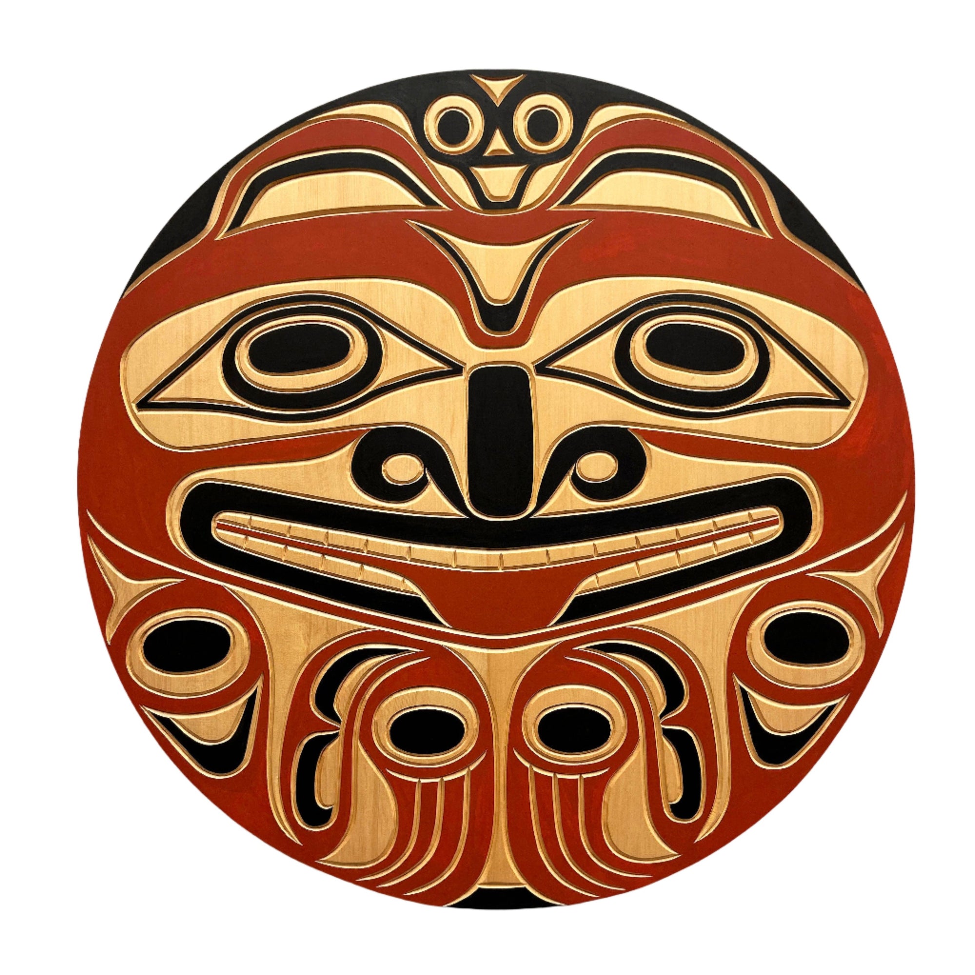 Jim Charlie Yellow Cedar Seal Panel 27" Diameter x .3/4" Depth - Jerry Wolfman - PANEL - House of Himwitsa Art Gallery