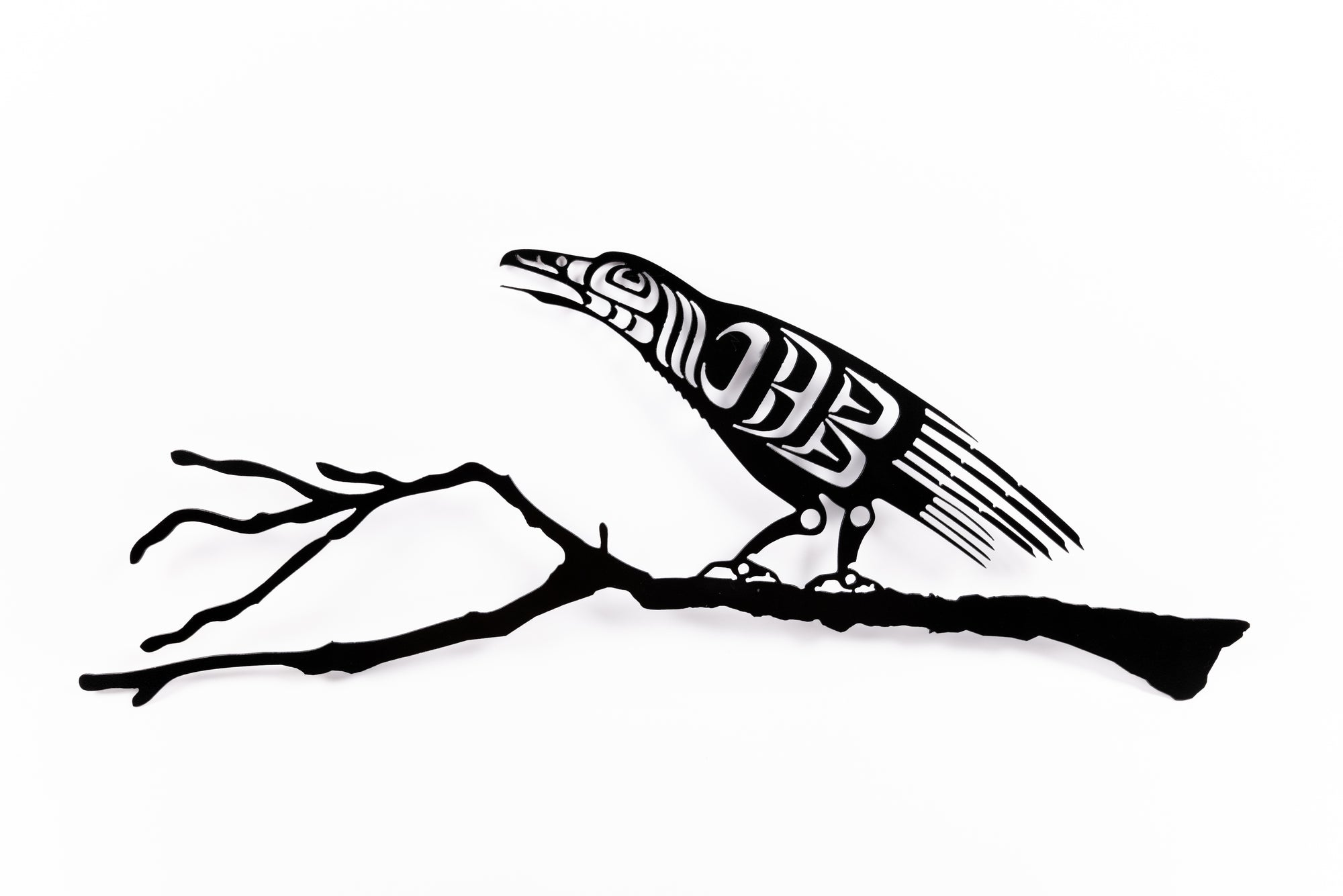 Jack Willoughby First Nation Raven On A Branch 22'' - Jack Willoughby First Nation Raven On A Branch 22'' -  - House of Himwitsa Native Art Gallery and Gifts