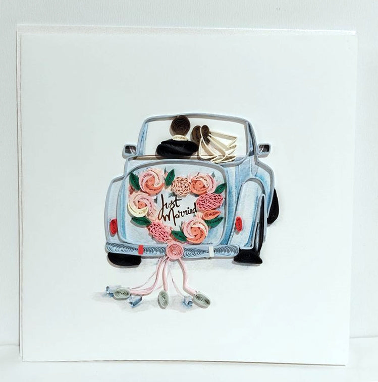 Quilling Card Just Married Car