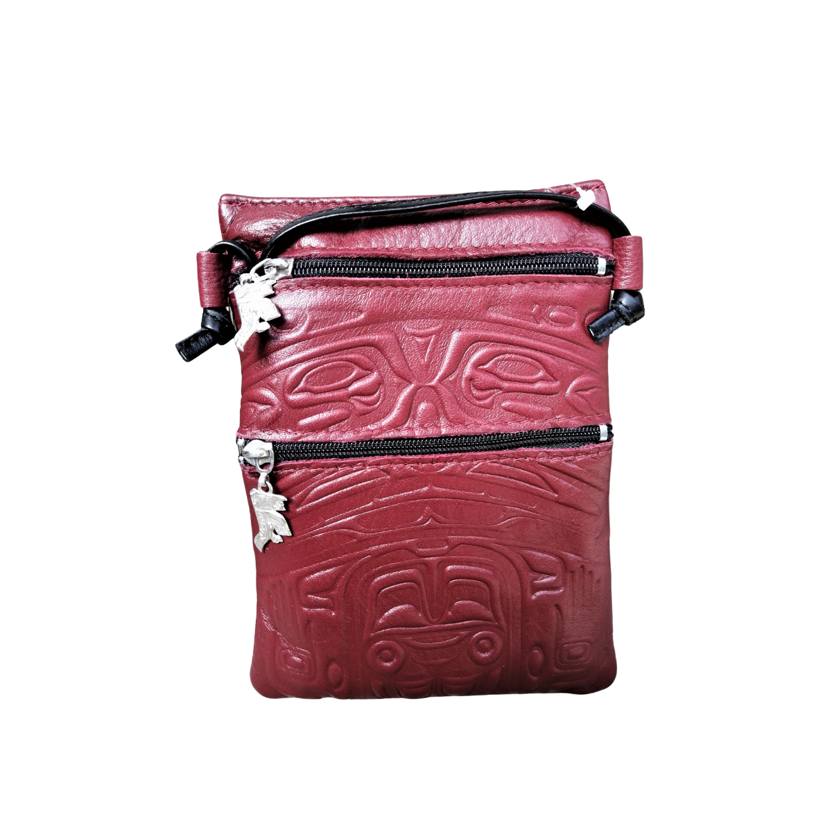 Embossed Passport Pouch Bear Box Design (Red Leather) - Embossed Passport Pouch Bear Box Design (Red Leather) -  - House of Himwitsa Native Art Gallery and Gifts
