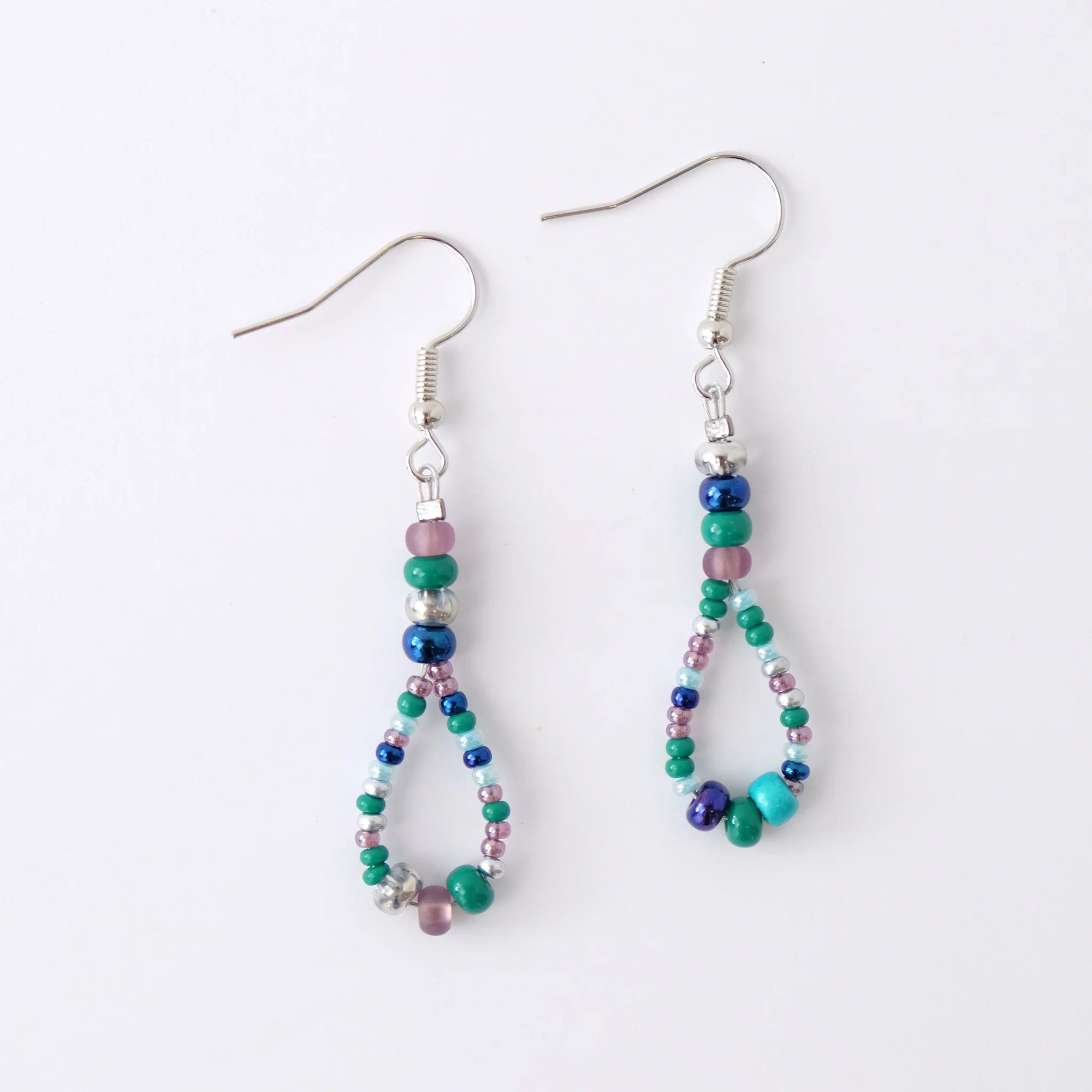 Beaded Earrings with Peacock Glass Beads -  -  - House of Himwitsa Art Gallery