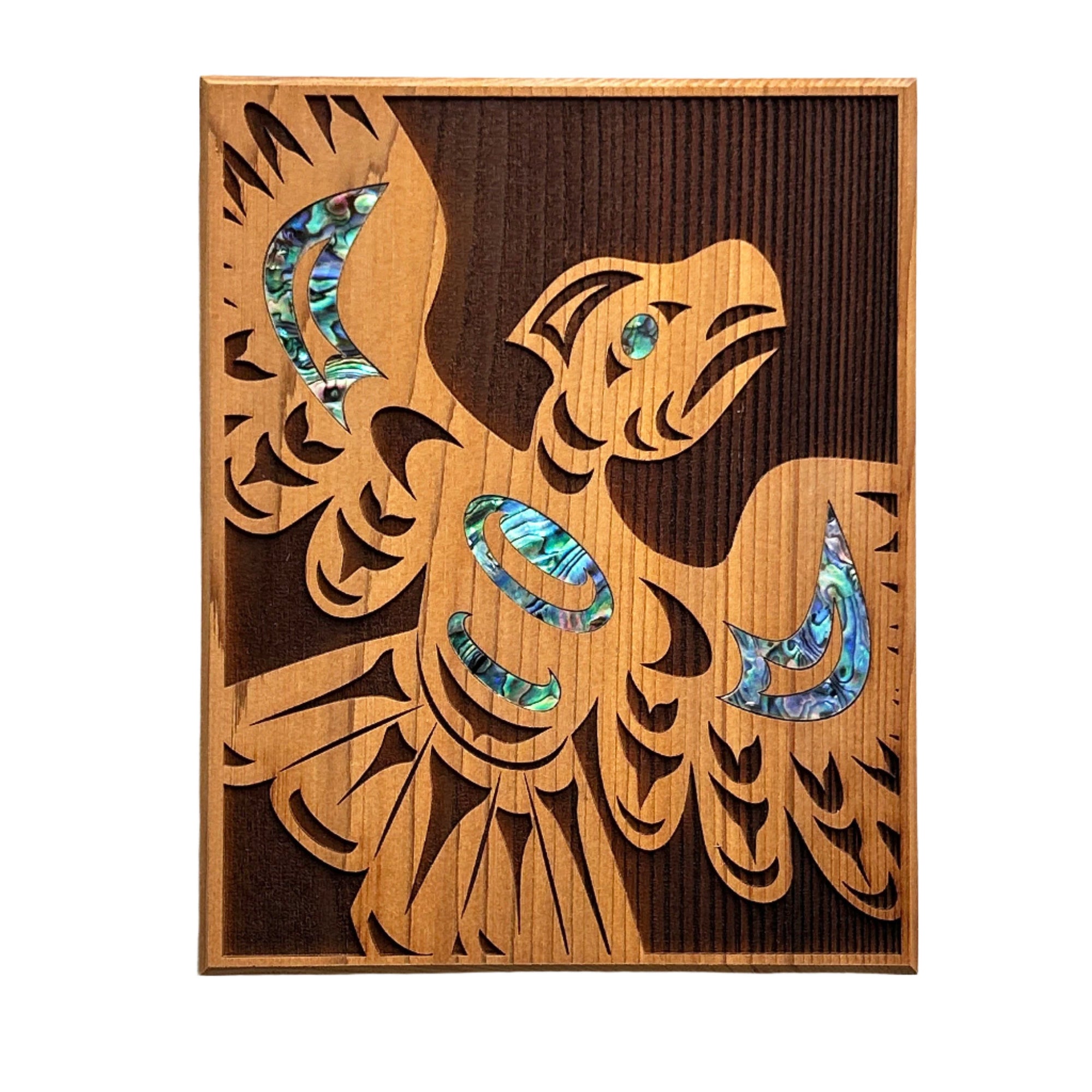 Shain Jackson Thunderbird Cedar Plaque / Abalone Inlay - Spirit Works Limited - Plaques - House of Himwitsa Art Gallery