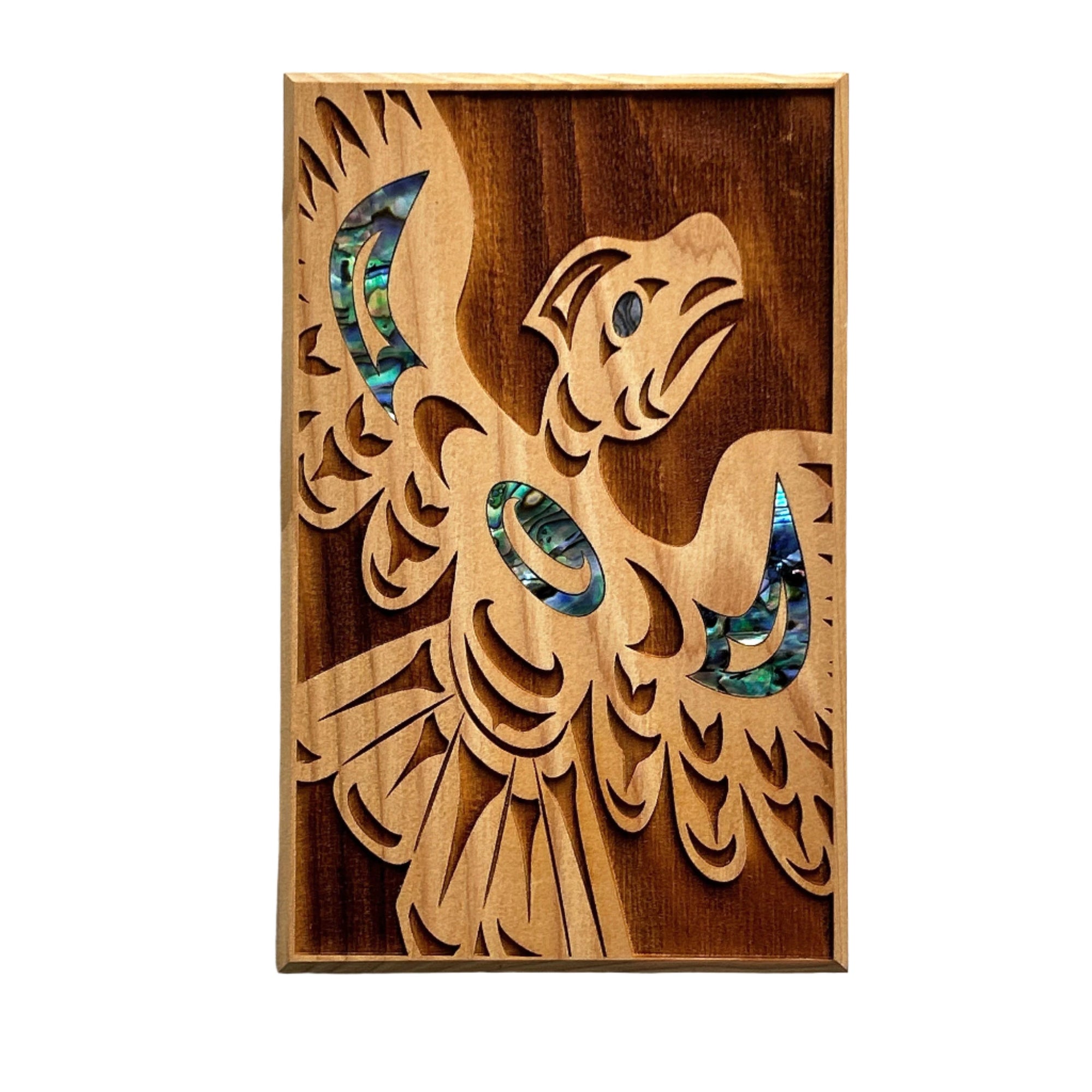 Shain Jackson Thunderbird Cedar Plaque / Abalone Inlay - Spirit Works Limited - Plaques - House of Himwitsa Art Gallery