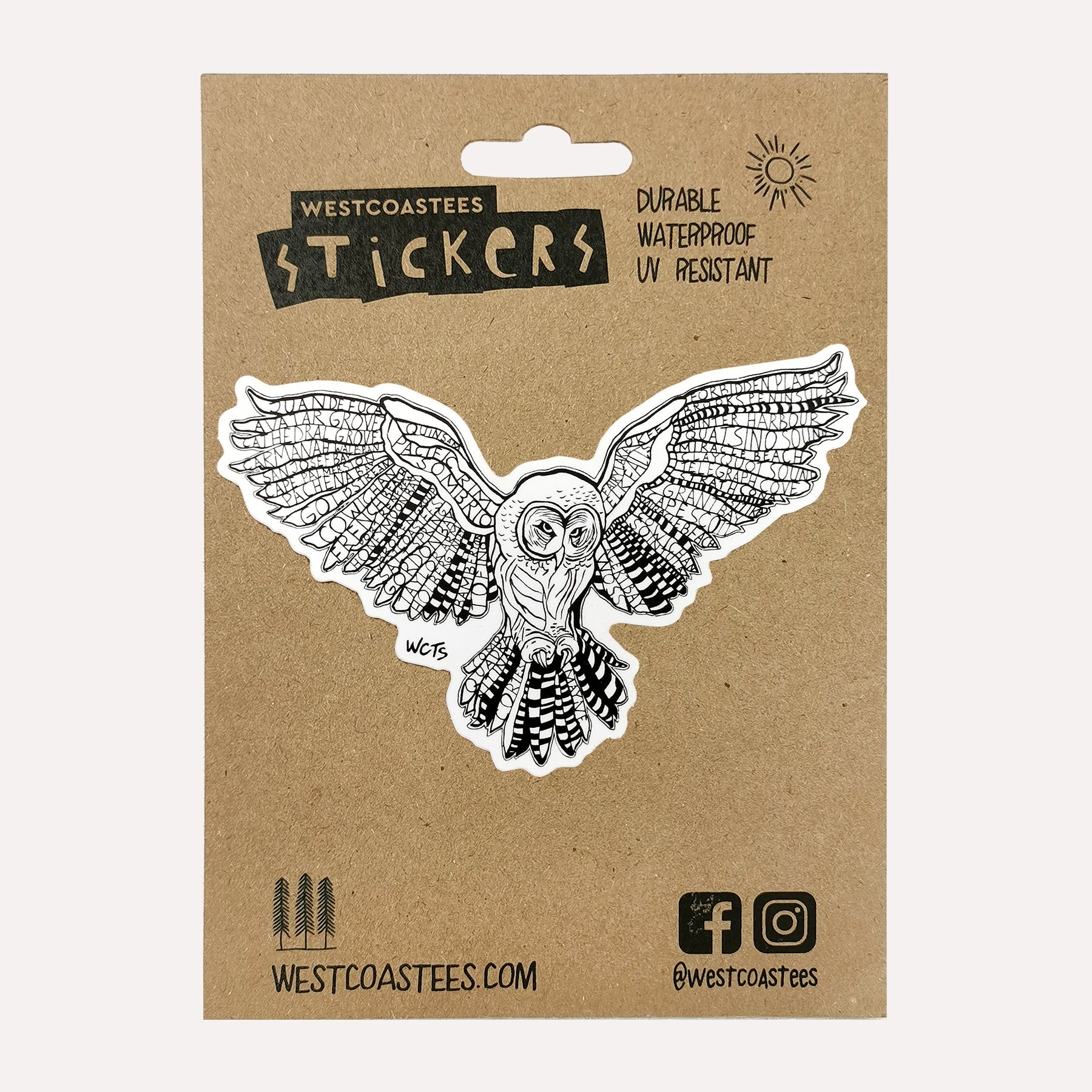 Westcoastees Owl Places Sticker - Westcoastees Owl Places Sticker -  - House of Himwitsa Native Art Gallery and Gifts