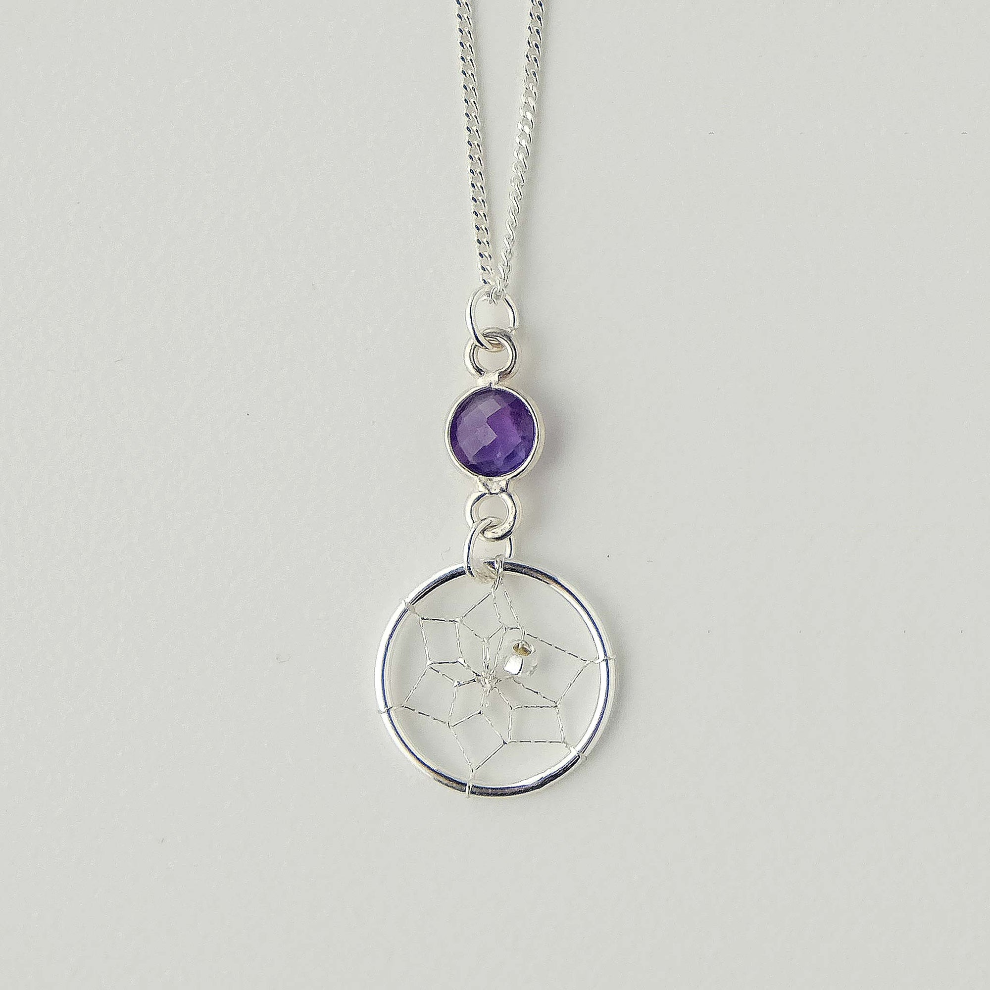 Dream Catcher Pendant Birthstone "February-Amethyst" Sterling Silver Jewellery -  - Silver Pendants - House of Himwitsa Art Gallery