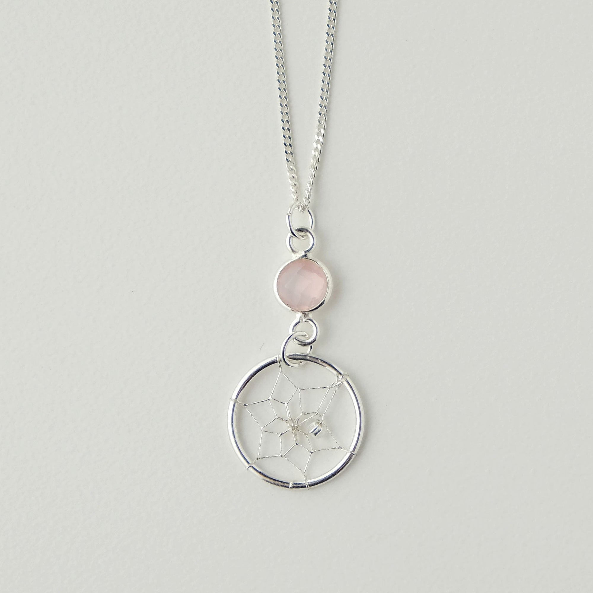 Dream Catcher Pendant Birthstone "October-Rose Quartz" Sterling Silver Jewellery -  - Silver Pendants - House of Himwitsa Art Gallery