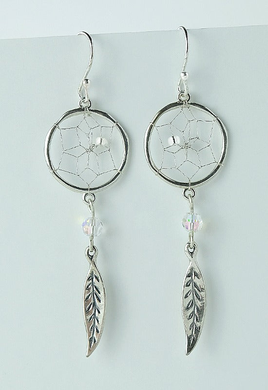 Steorra .5" Round Dream Catcher Earrings with a Swarovski Crystal -  - Earrings - House of Himwitsa Art Gallery