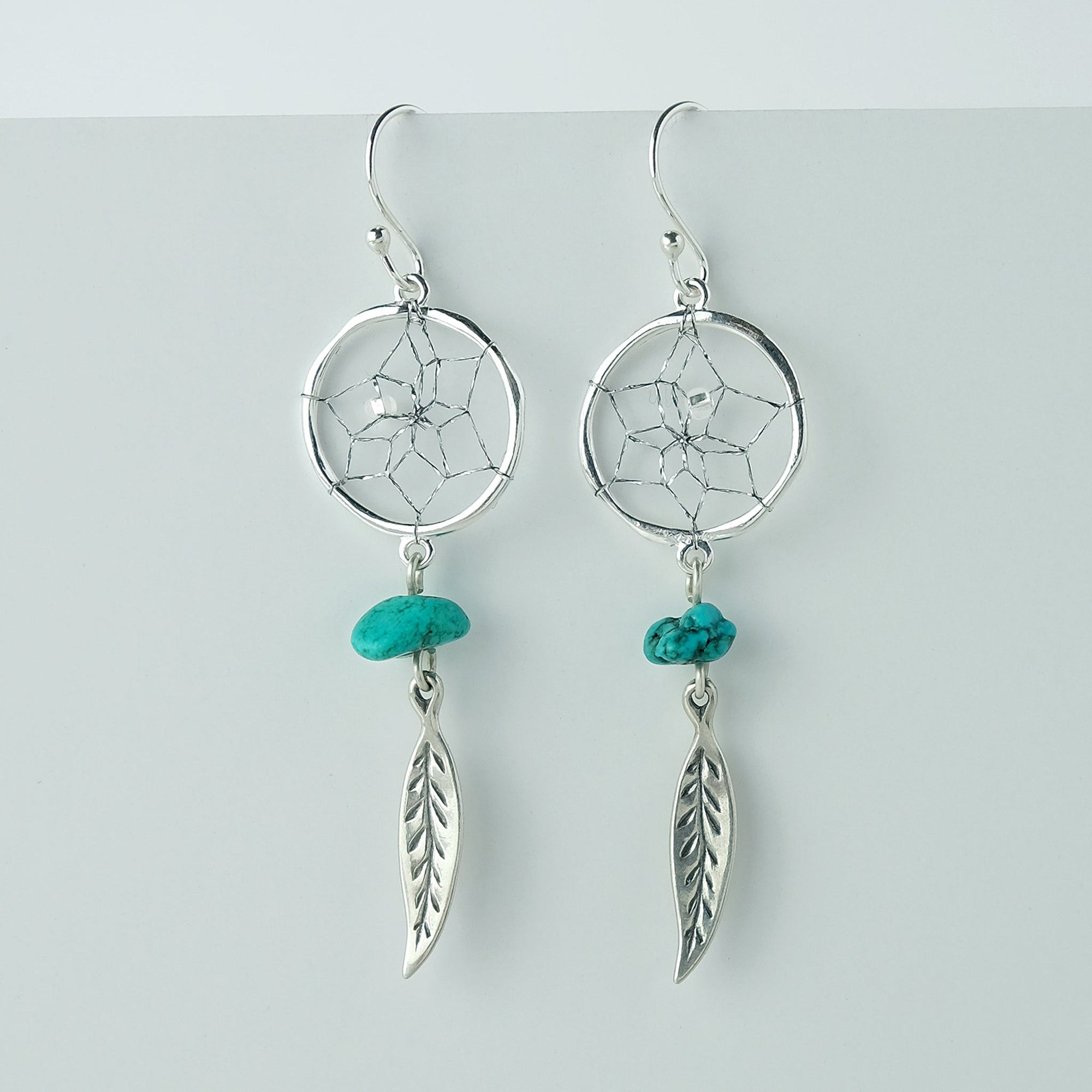 Steorra .5" Round Dream Catcher Earrings with Turquoise Stones -  - Earrings - House of Himwitsa Art Gallery