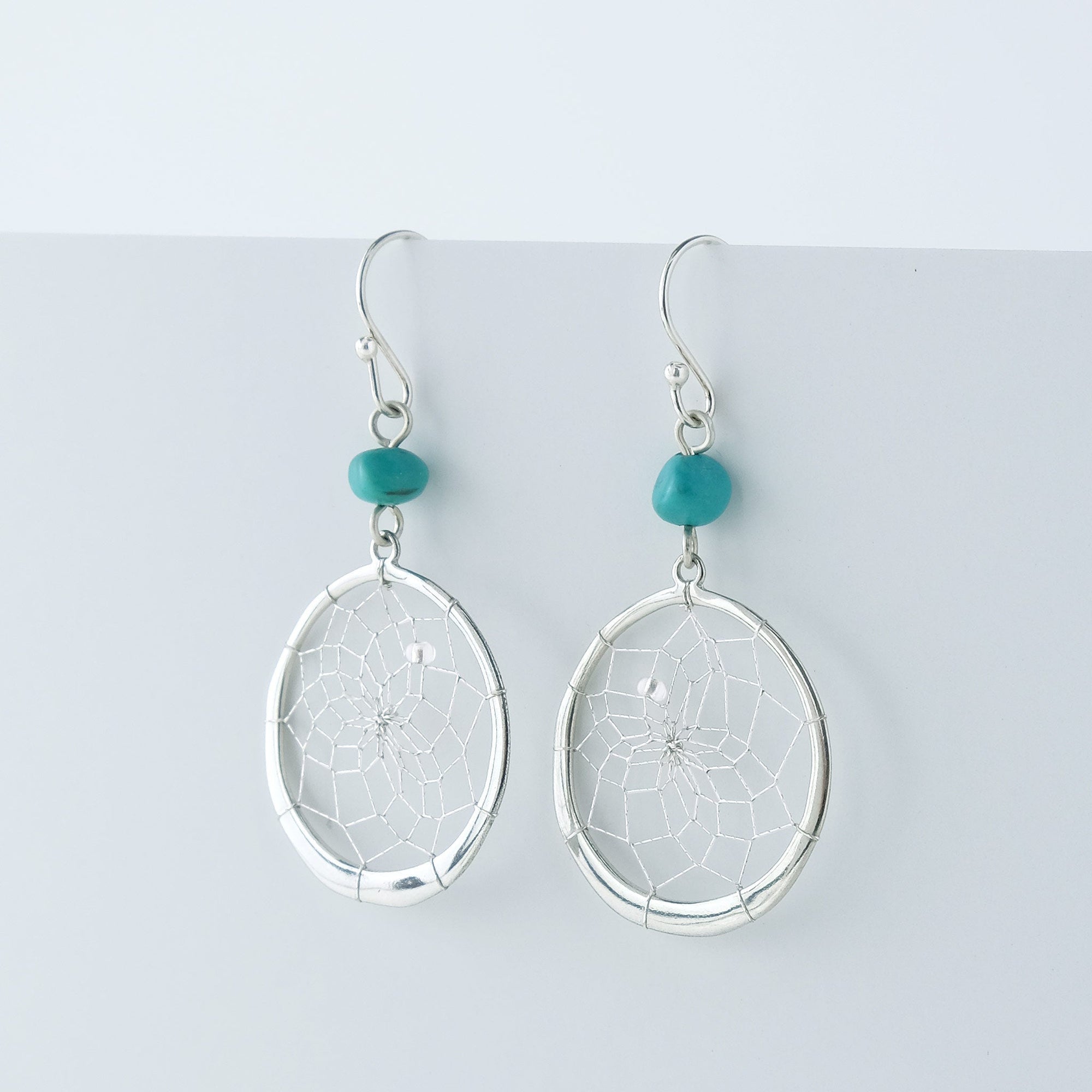 Steorra 1" Round Dream Catcher Earrings with Turquoise Stones -  - Earrings - House of Himwitsa Art Gallery