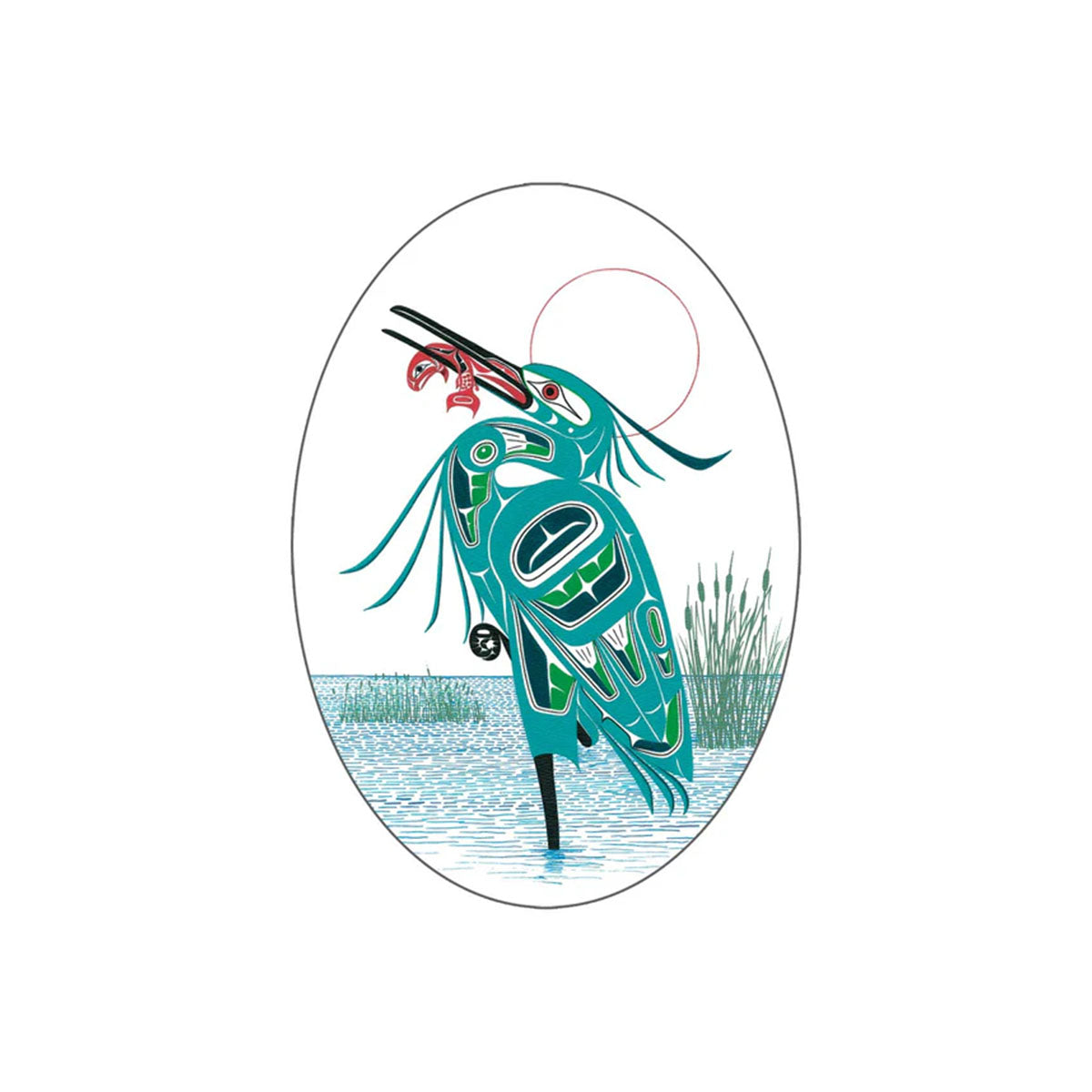 Sticker Richard Shorty Green Heron Sm -  - oval sticker - House of Himwitsa Art Gallery