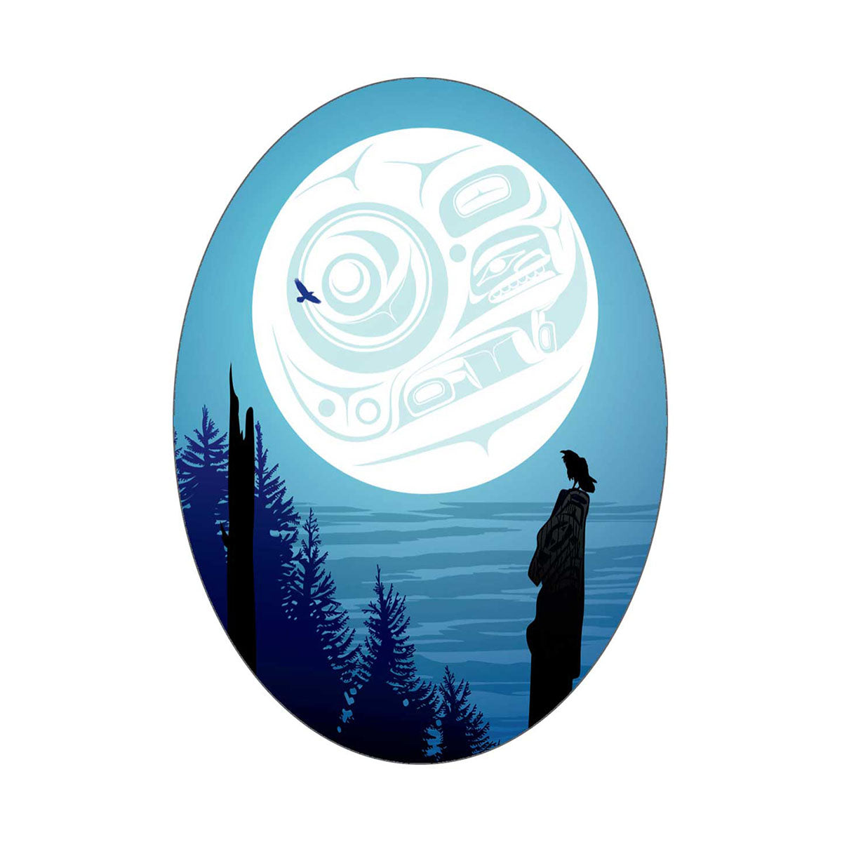 Sticker Mark Preston Full Moon Raven -  - oval stickers - House of Himwitsa Art Gallery