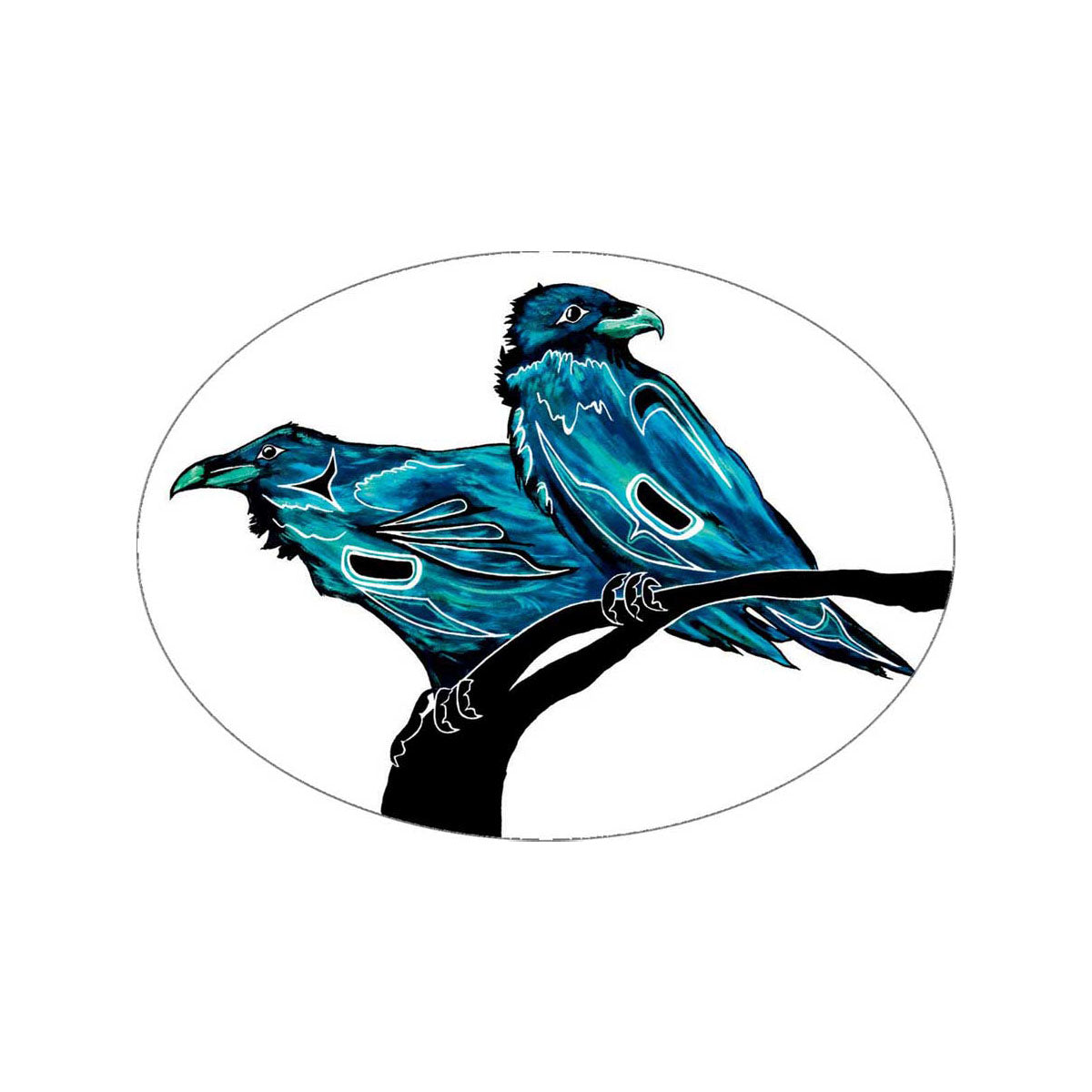 Sticker Diane Levesque Two Ravens -  - oval Stickers - House of Himwitsa Art Gallery
