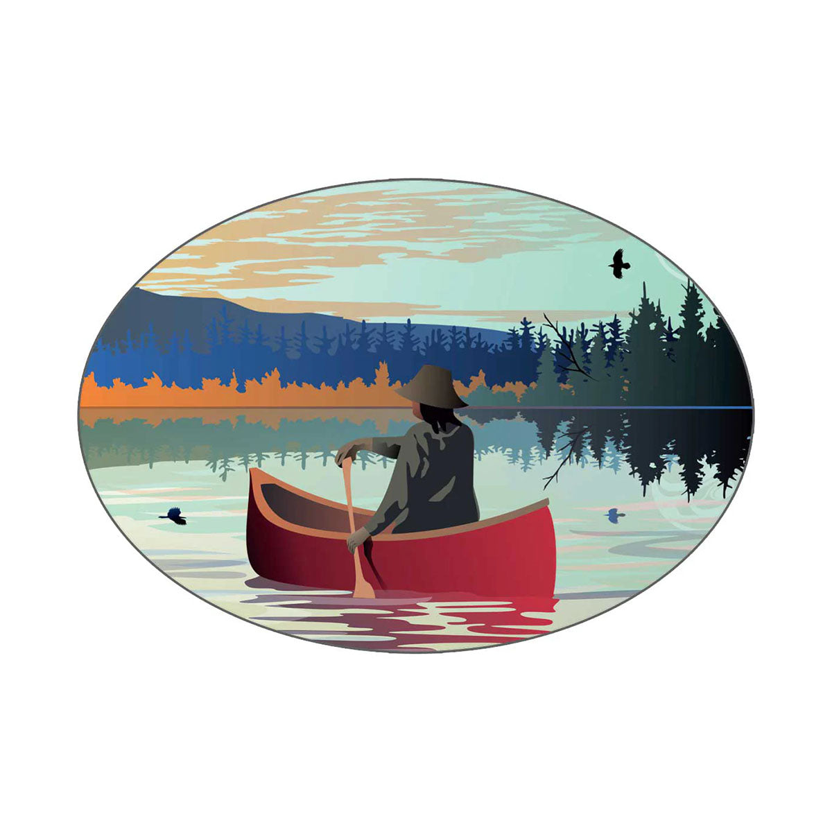 Sticker Mark Preston Lone Canoe -  - oval stickers - House of Himwitsa Art Gallery