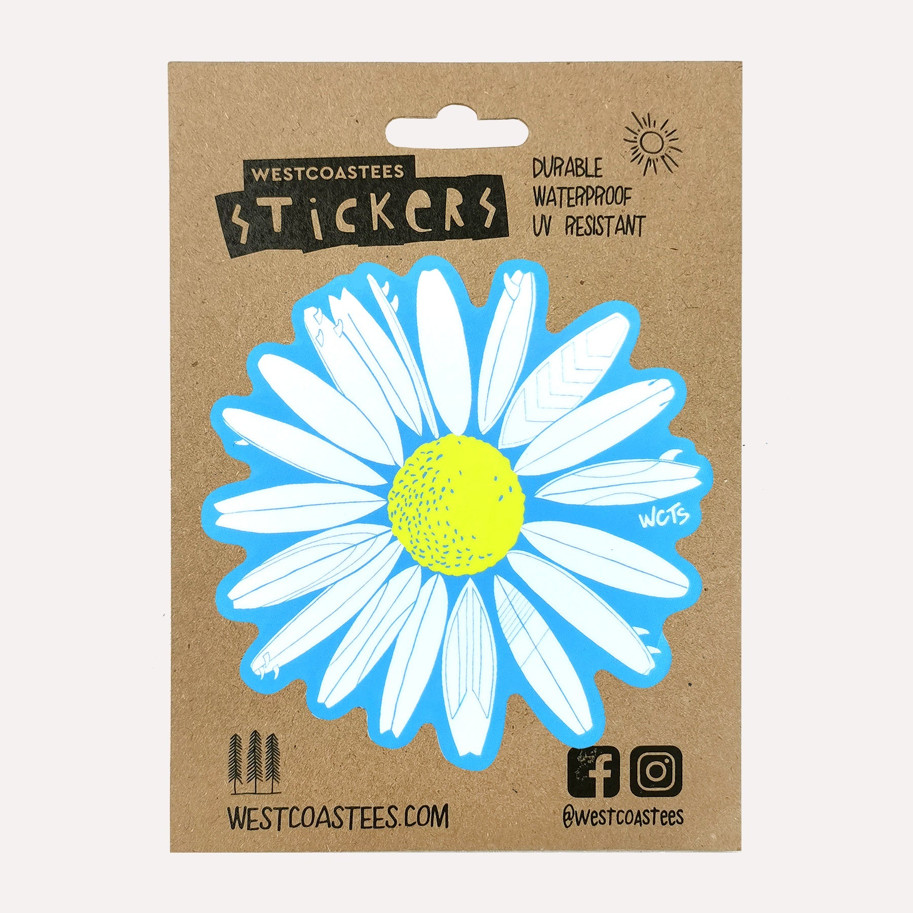 Westcoastees Surfboard Daisy Sticker - Westcoastees Surfboard Daisy Sticker -  - House of Himwitsa Native Art Gallery and Gifts
