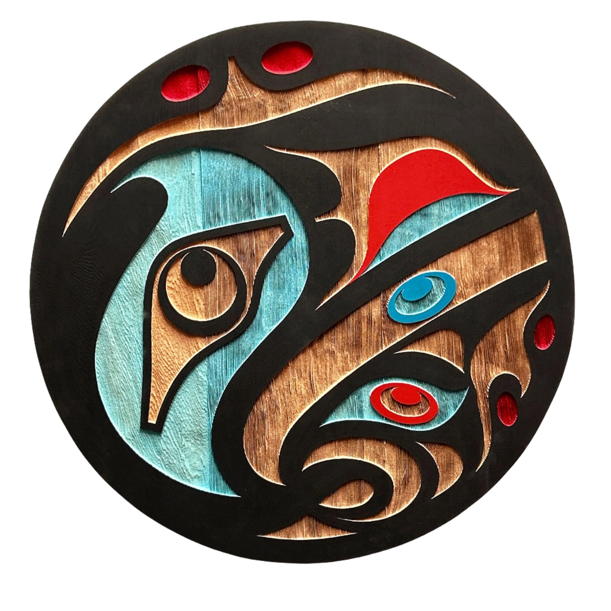 Trevor Hunt Kwakiutl Raven Panel 18" Diameter x 1.3/4" Depth (Copy) - Trevor Hunt - panel - House of Himwitsa Art Gallery