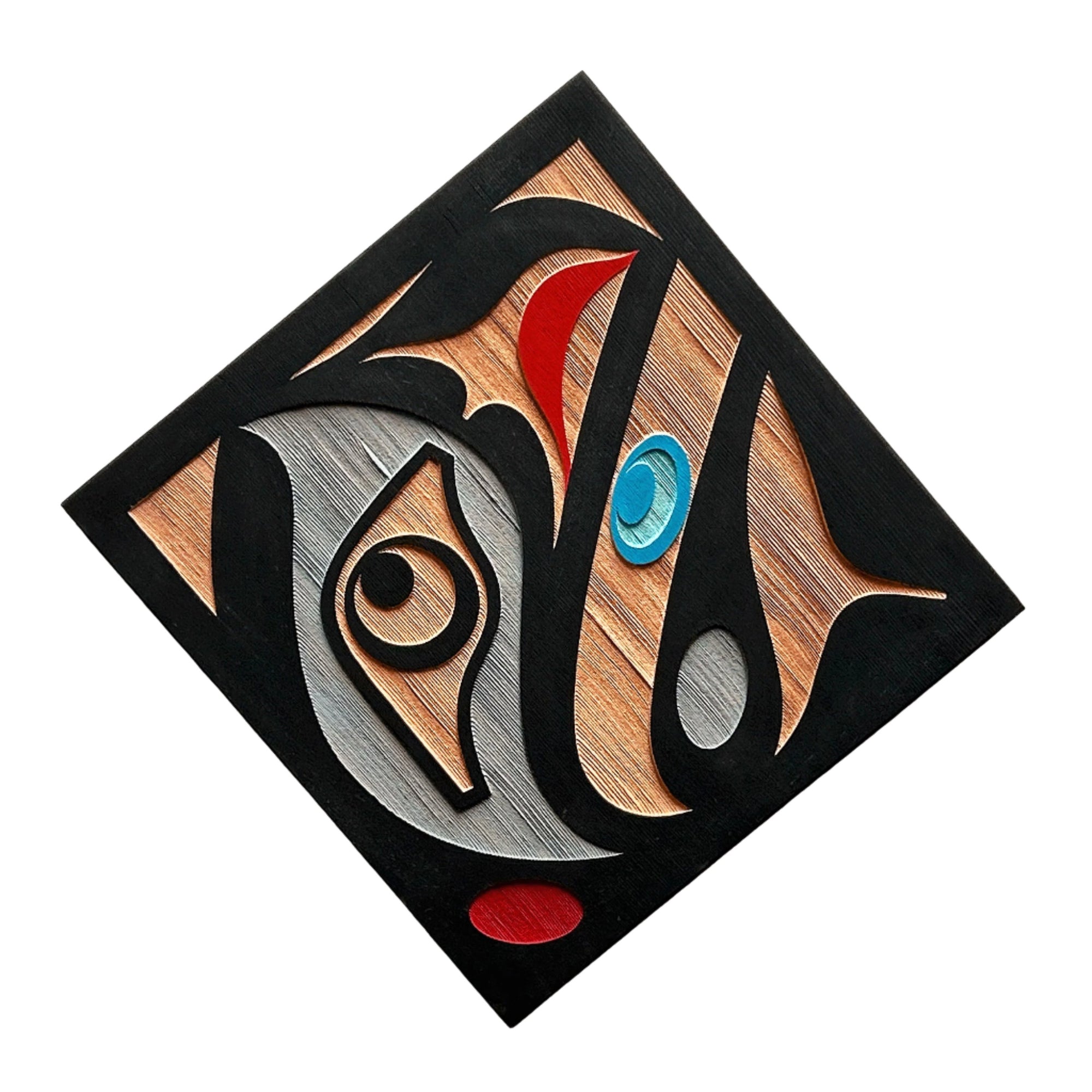 Trevor Hunt Kwakiutl Raven Panel 16" Height x 16" Width x 1.1/2" Depth - Trevor Hunt - panel - House of Himwitsa Art Gallery