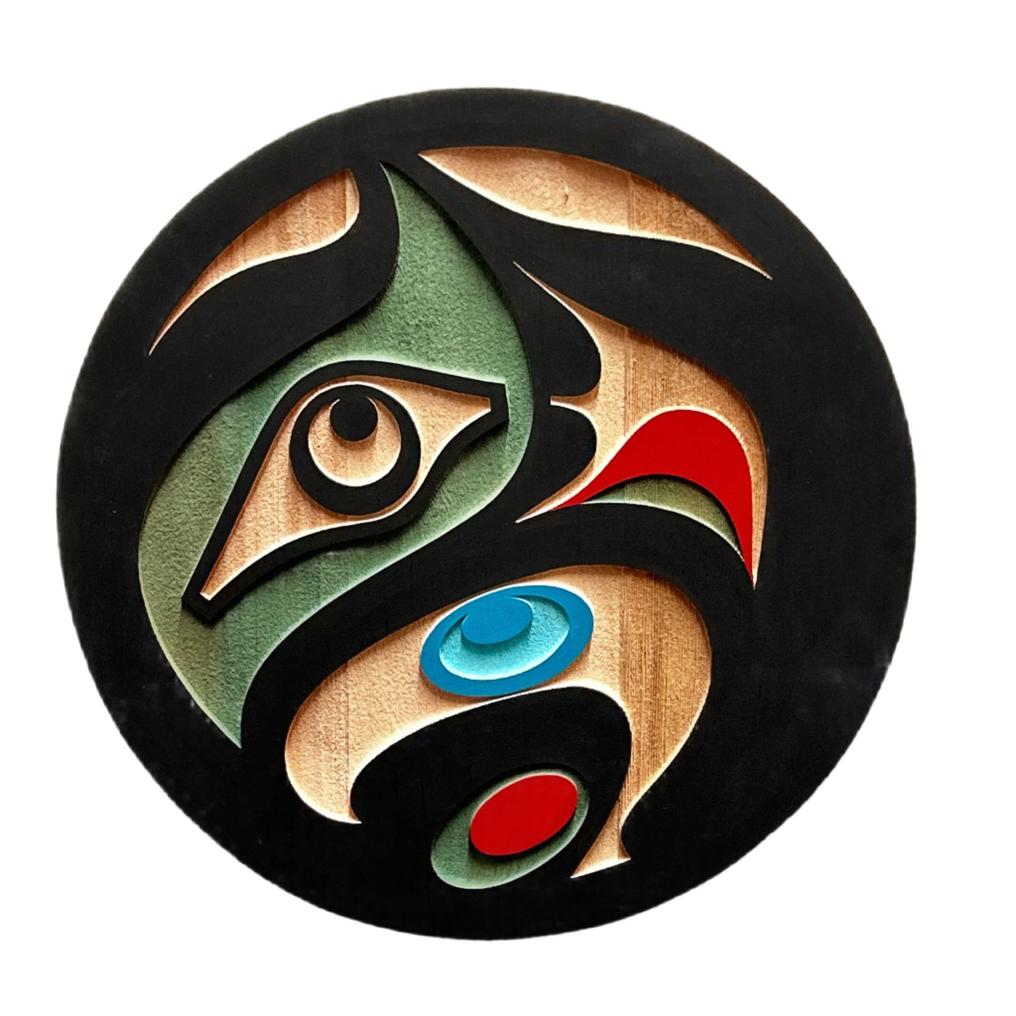 Trevor Hunt Kwakiutl Eagle Panel 11.5" Diameter x 1.3/4" Depth - Trevor Hunt - panel - House of Himwitsa Art Gallery