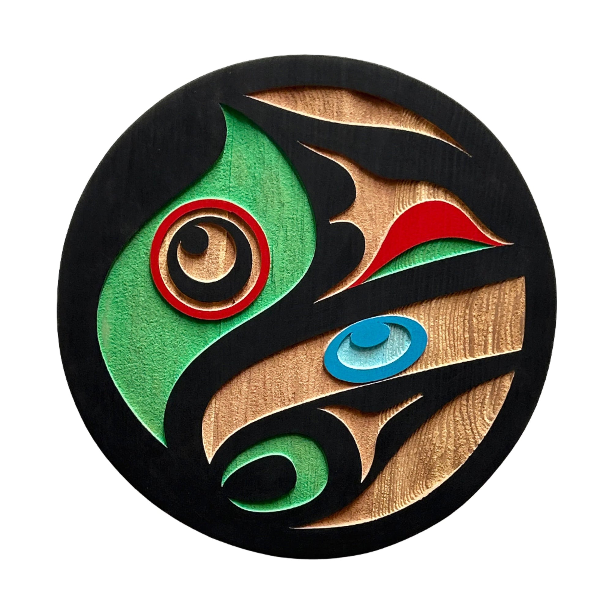 Trevor Hunt Kwakiutl Raven Panel 11.5" Diameter x 1.3/4" Depth - Trevor Hunt - panel - House of Himwitsa Art Gallery