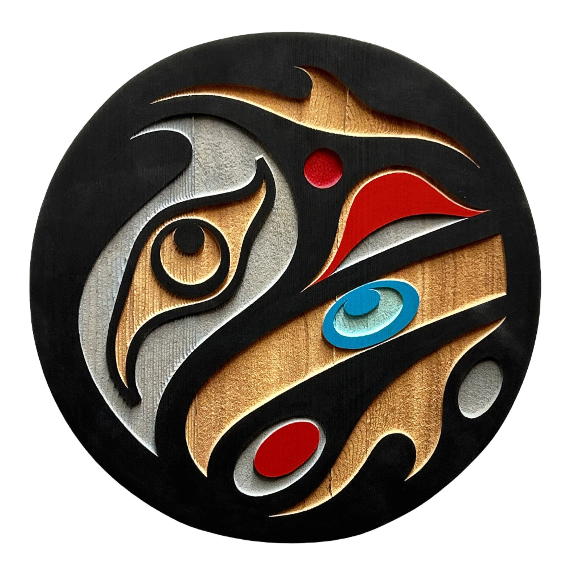 Trevor Hunt Kwakiutl Raven Panel 11.5" Diameter x 1.3/4" Depth - Trevor Hunt - panel - House of Himwitsa Art Gallery