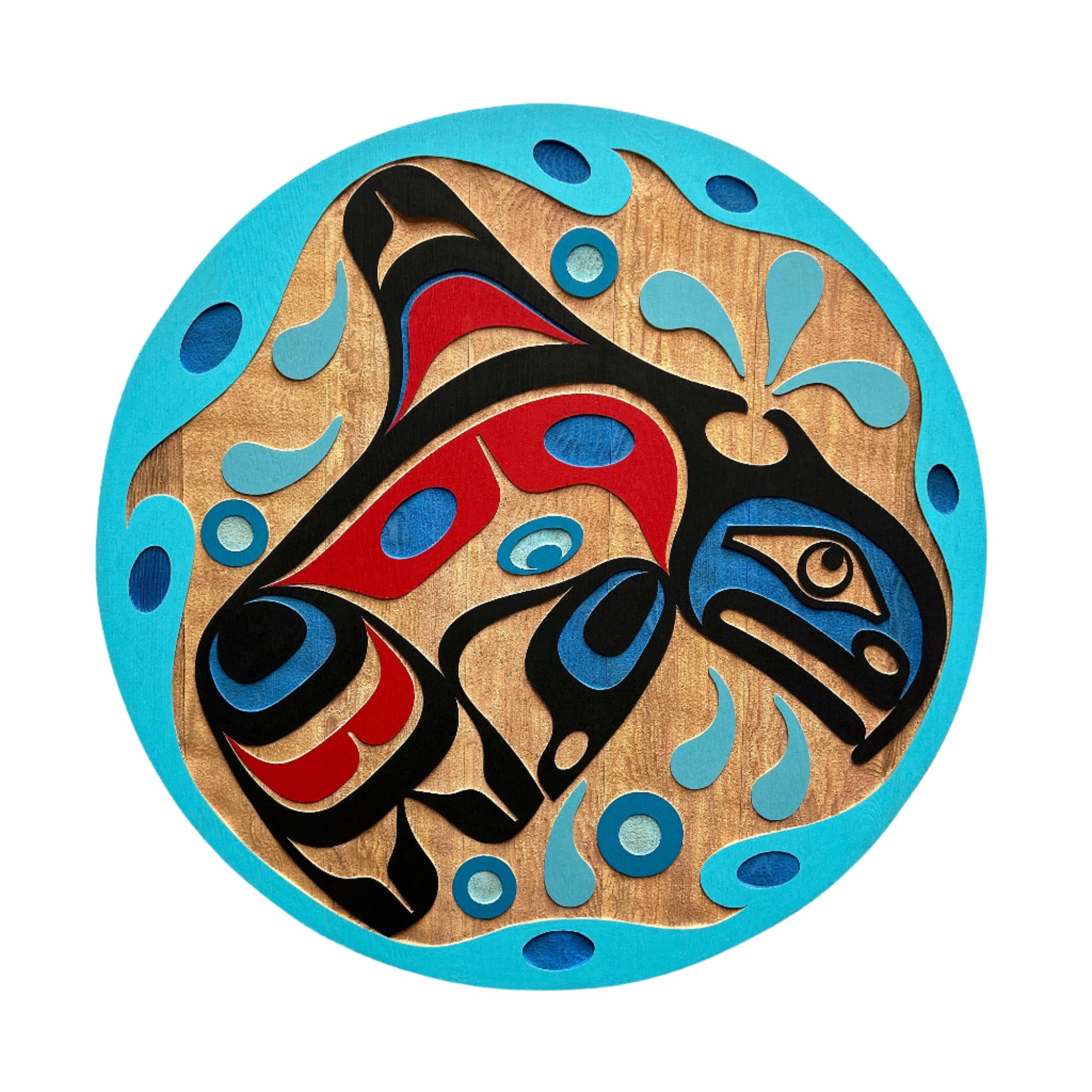 Trevor Hunt Kwakiutl Killer Whale Panel 24" (outer frame Blue) - Trevor Hunt - panel - House of Himwitsa Art Gallery