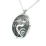 Grant Pauls Pendant Sterling Silver and 14K Gold Oval Heron