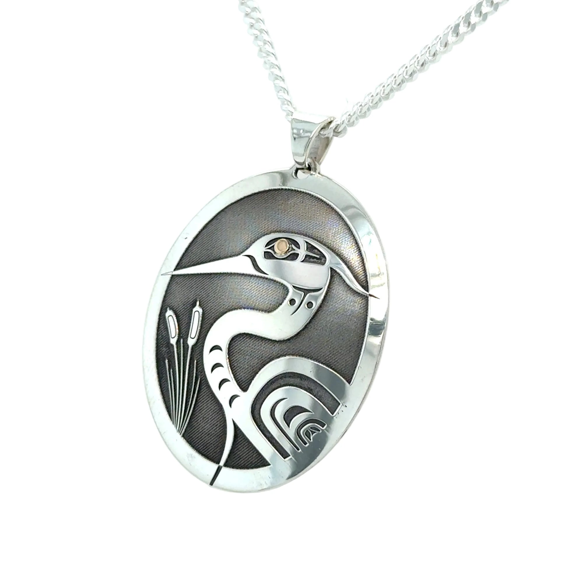 Grant Pauls Pendant Sterling Silver with 14K Gold Oval Heron