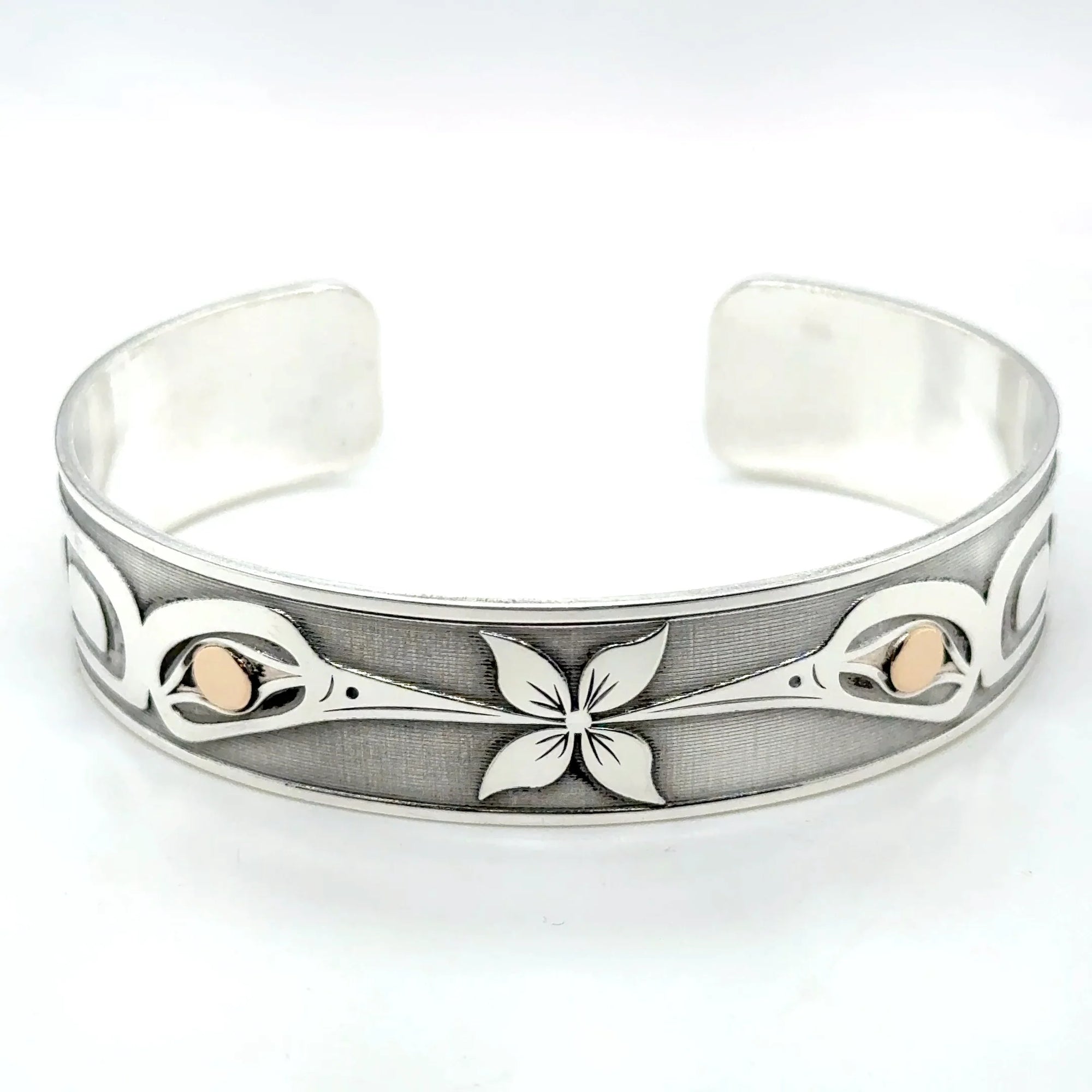 Grant Pauls Silver Bracelet with 14K Gold Eyes Hummingbird
