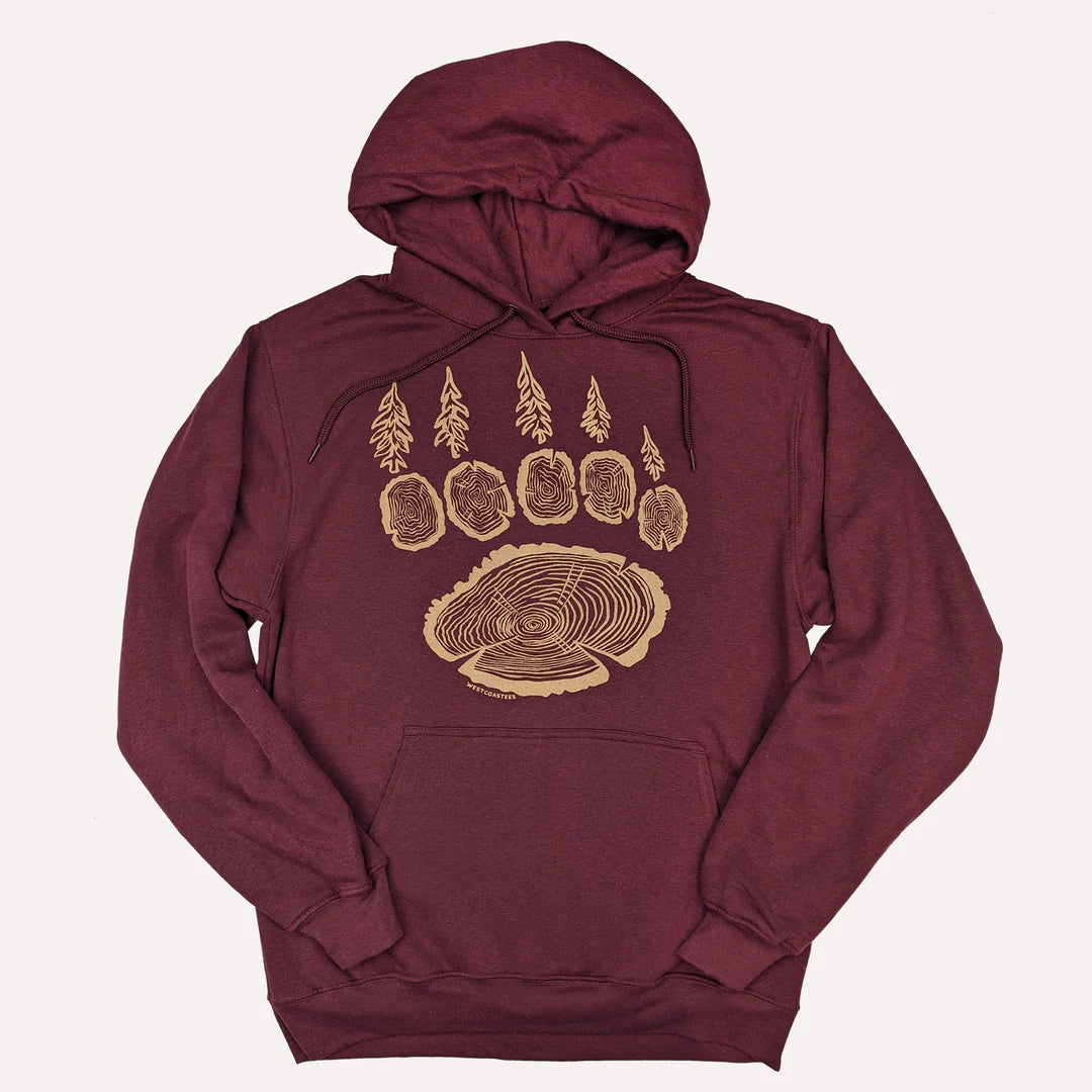 Westcoastees Hoodie Forest Paw Maroon Red - Westcoastees Hoodie Forest Paw Maroon Red -  - House of Himwitsa Native Art Gallery and Gifts