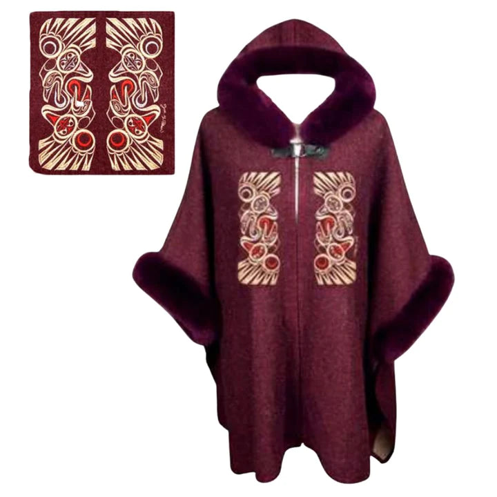 Hooded Cape Shawl Duel Raven - Hooded Cape Shawl Duel Raven -  - House of Himwitsa Native Art Gallery and Gifts