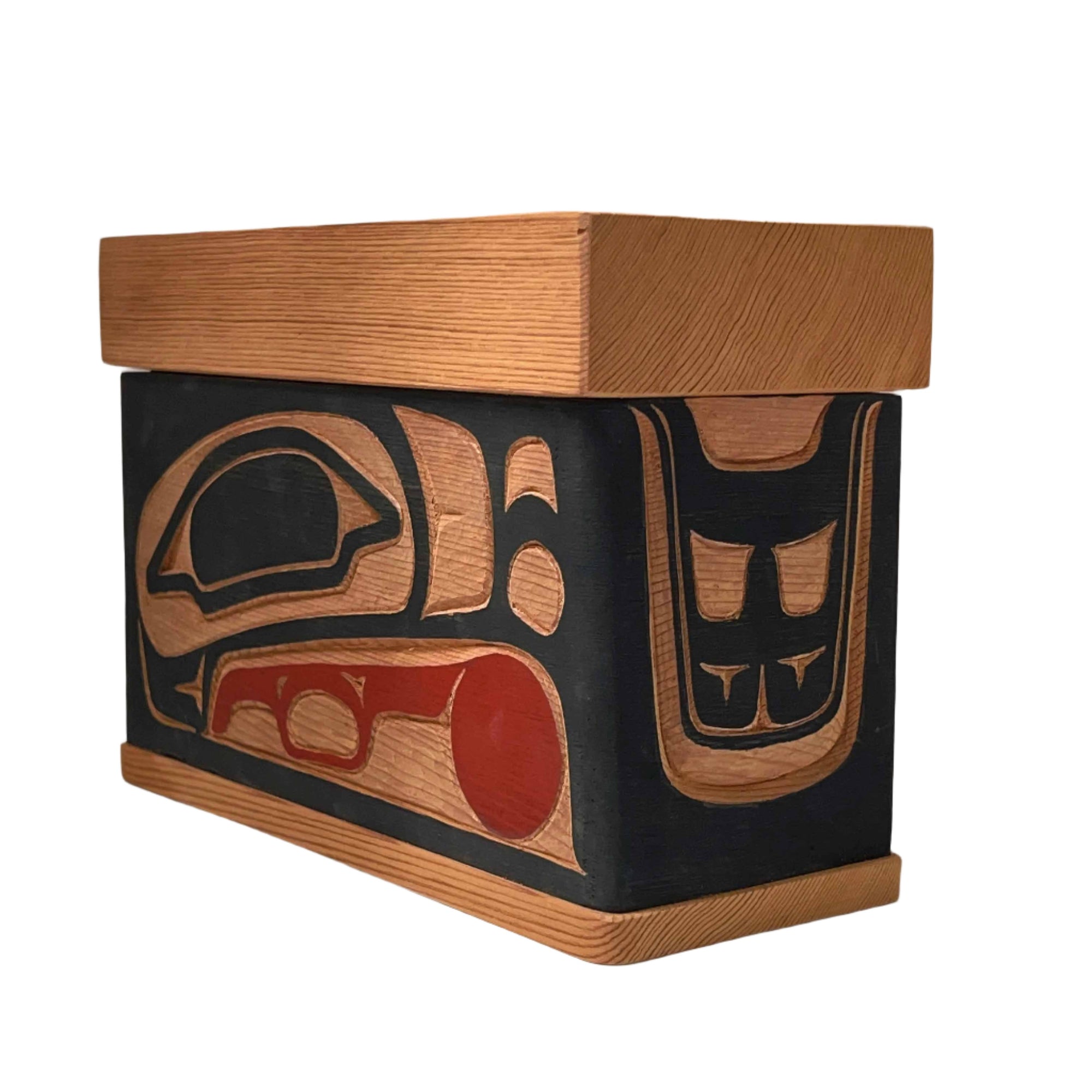 Victor West Red Cedar Bentwood Box Raven Steals The Light - Victor West - Bentwood box - House of Himwitsa Art Gallery