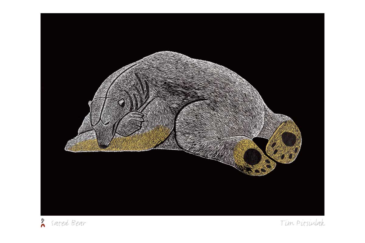 MATTED ART CARDS TIM PITSIULAK - Sated Bear - POD1021M - House of Himwitsa Native Art Gallery and Gifts